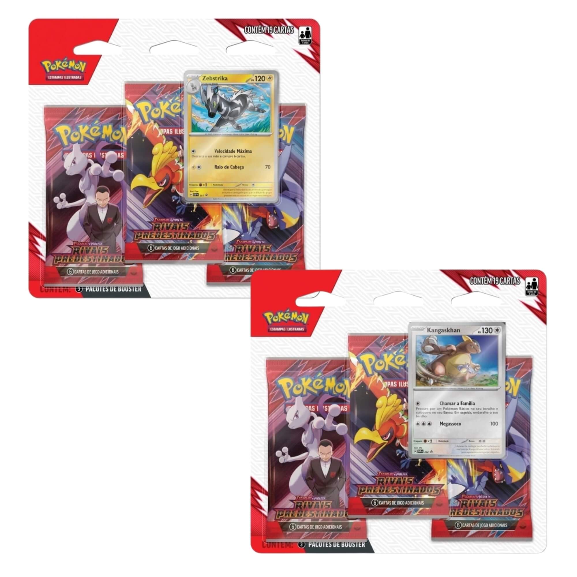 Pokemon 2x Blister Triplo EV10 Rivais Predestinados Zebstrika e Kangaskhan Copag - 35559