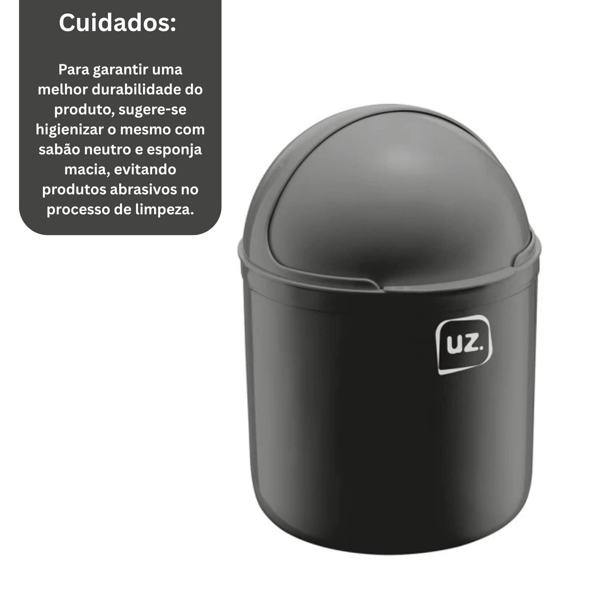 Lixeira de Pia 4 Litros Preto UZ Utilidades - UZ350-PR