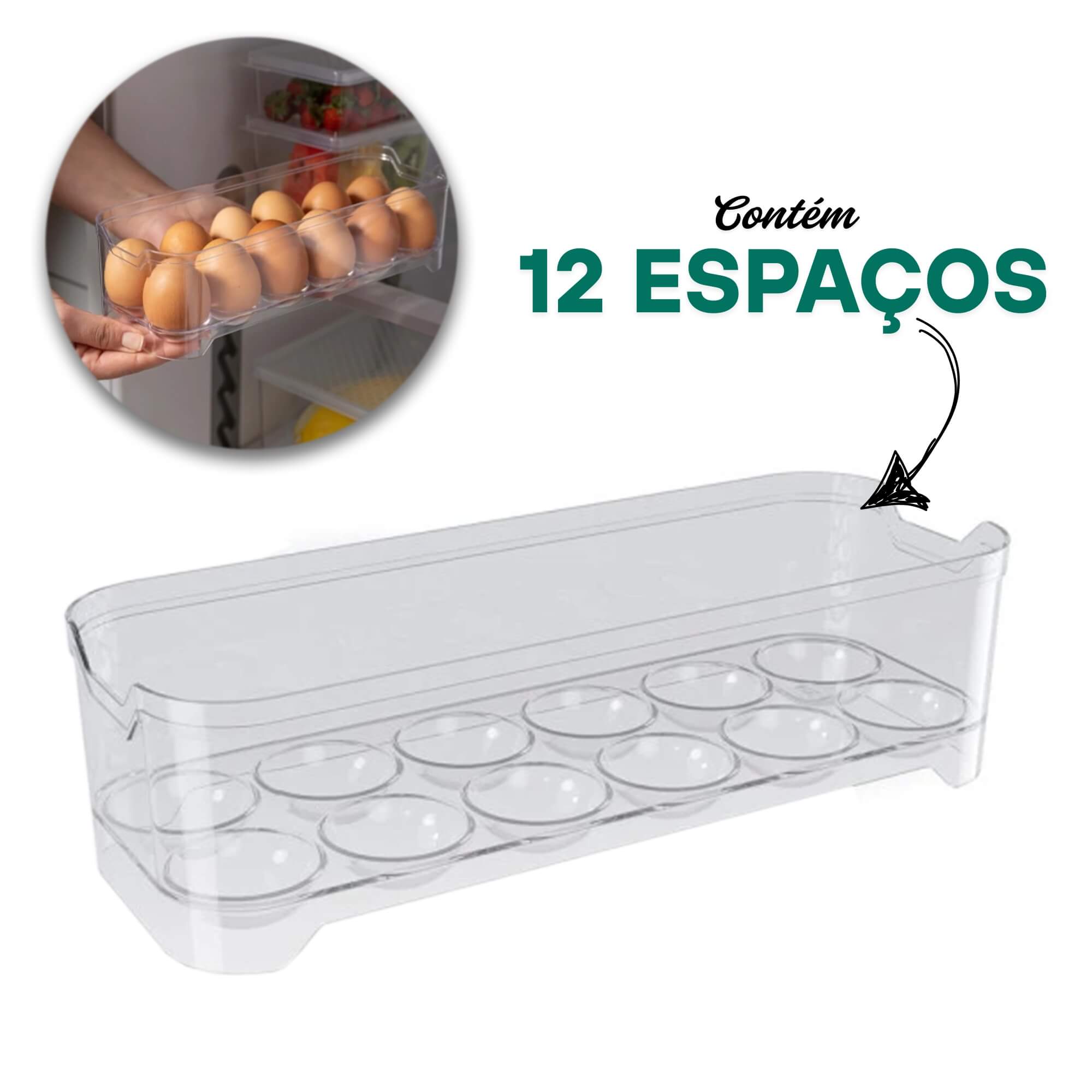Porta Ovos Organizador de Geladeira Transparente de Plástico UZ Utilidades - UZ422-TR