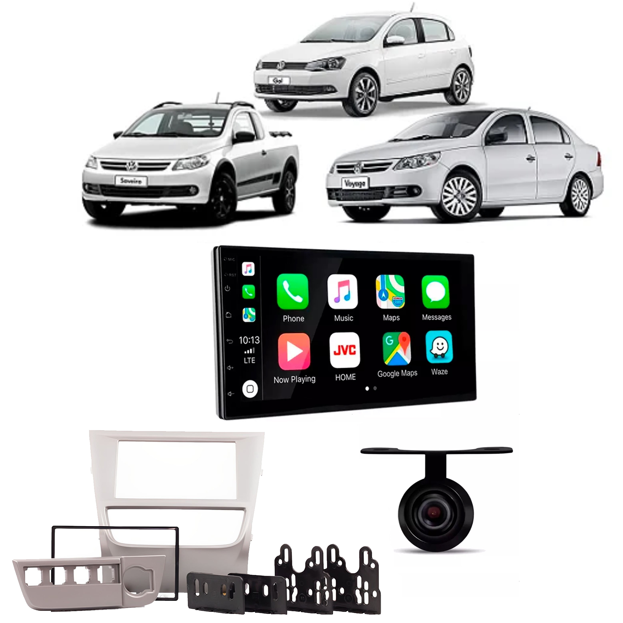 Kit Multimidia Gol Voyage Saveiro G6 + Câmera de Ré Android 13 7" 2+32GB Carplay e Android Auto - HT-7210CA