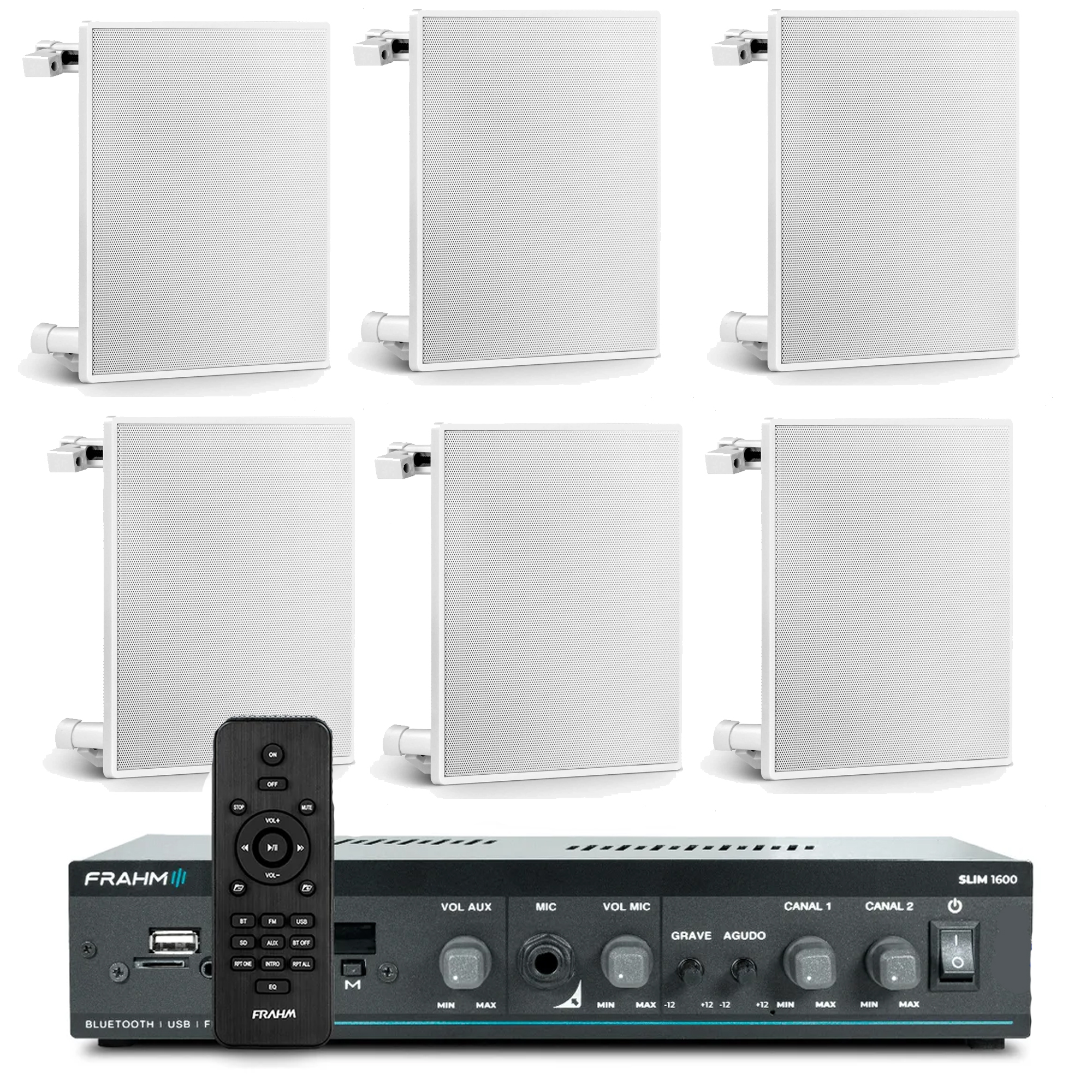 COMP Som Ambiente Frahm + 6 Arandelas Teto Gesso + Receiver Bluetooth - Frahm