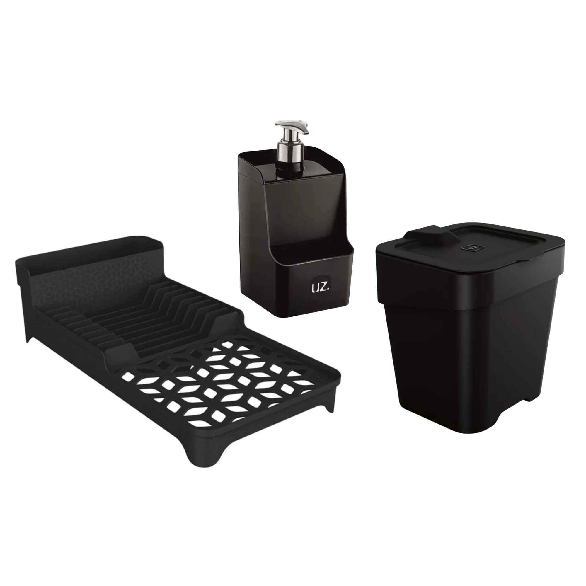 COMP Escorredor de Louça Multi + Dispenser Slim + Lixeira de Pia Slim 2,5 Litros UZ Utilidades