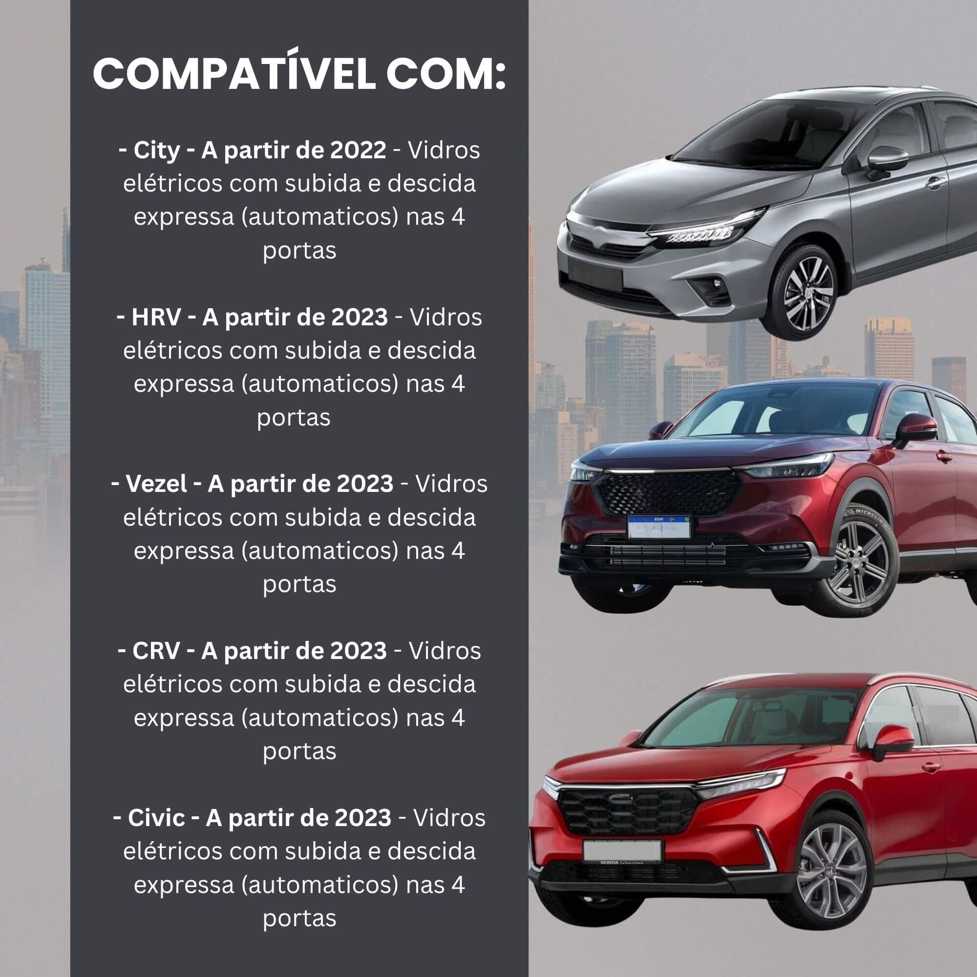 Módulo Automação de Vidros Elétricos compatível c/ City/HRV/Vezel/CRV Tury - PRO3.14GH