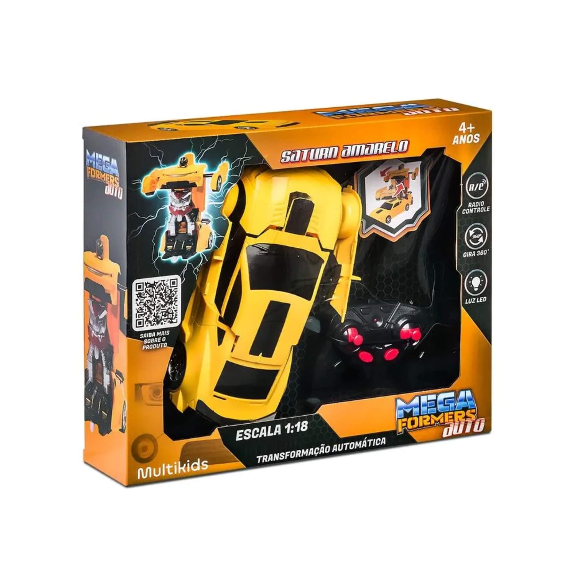 Carrinho Transformável c/ Controle Remoto Megaformers Auto Saturn Amarelo Multikids - BR1653
