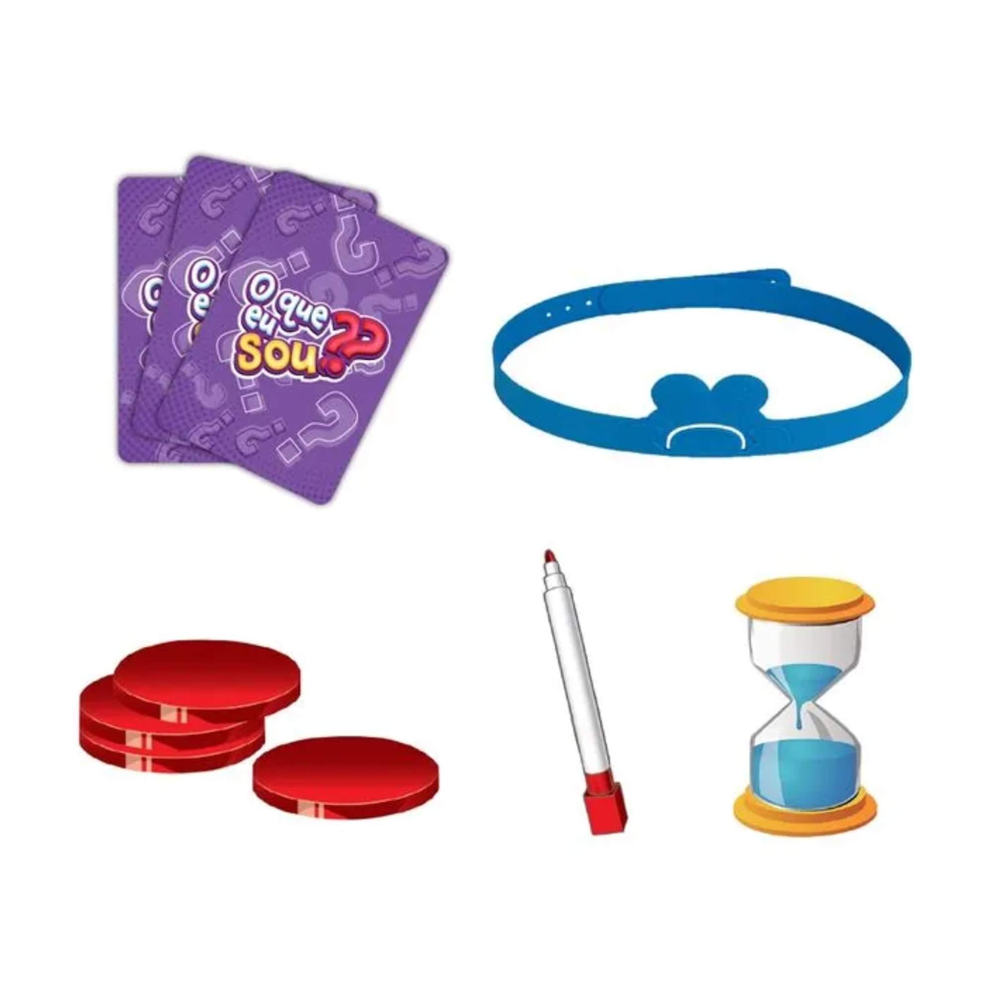 Jogo O Que Eu Sou? 60 Peças com Cartas, Faixas e Ampulheta Multikids - BR1772