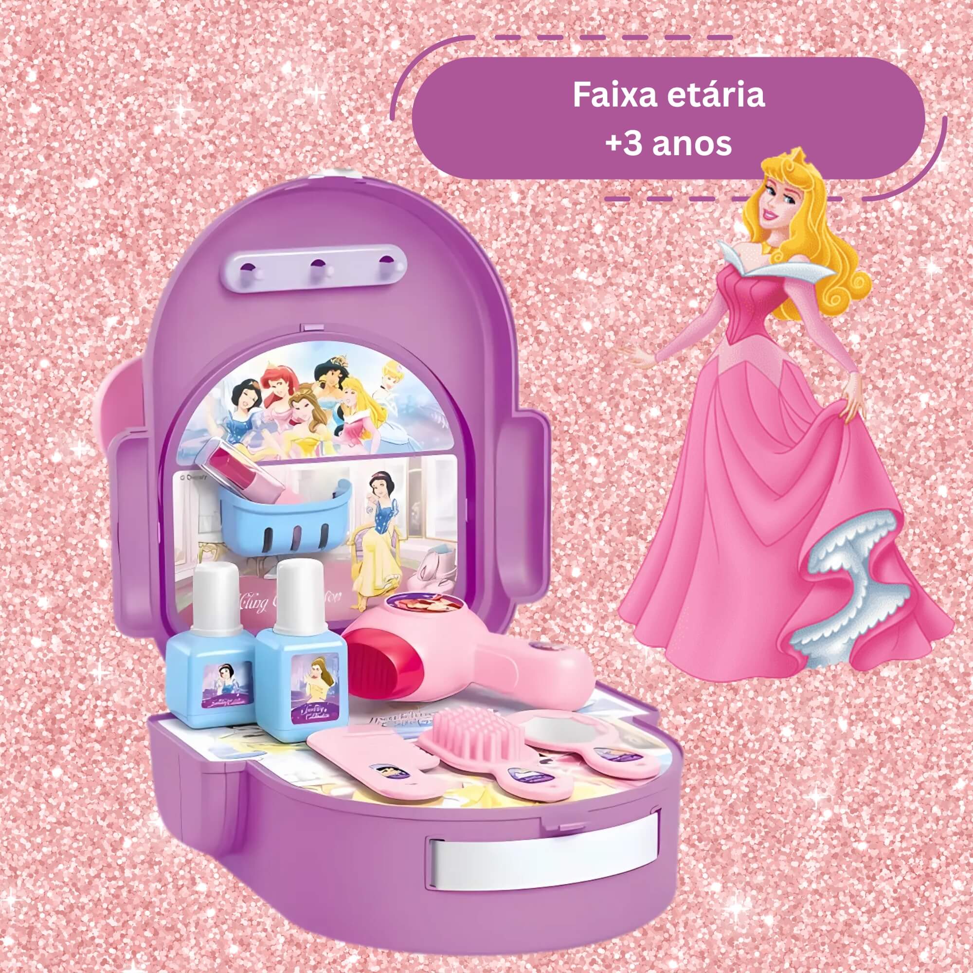 Brinquedo Mochila de Beleza Infantil Disney Princesas com Acessórios 2 em 1 Multikids - BR2190