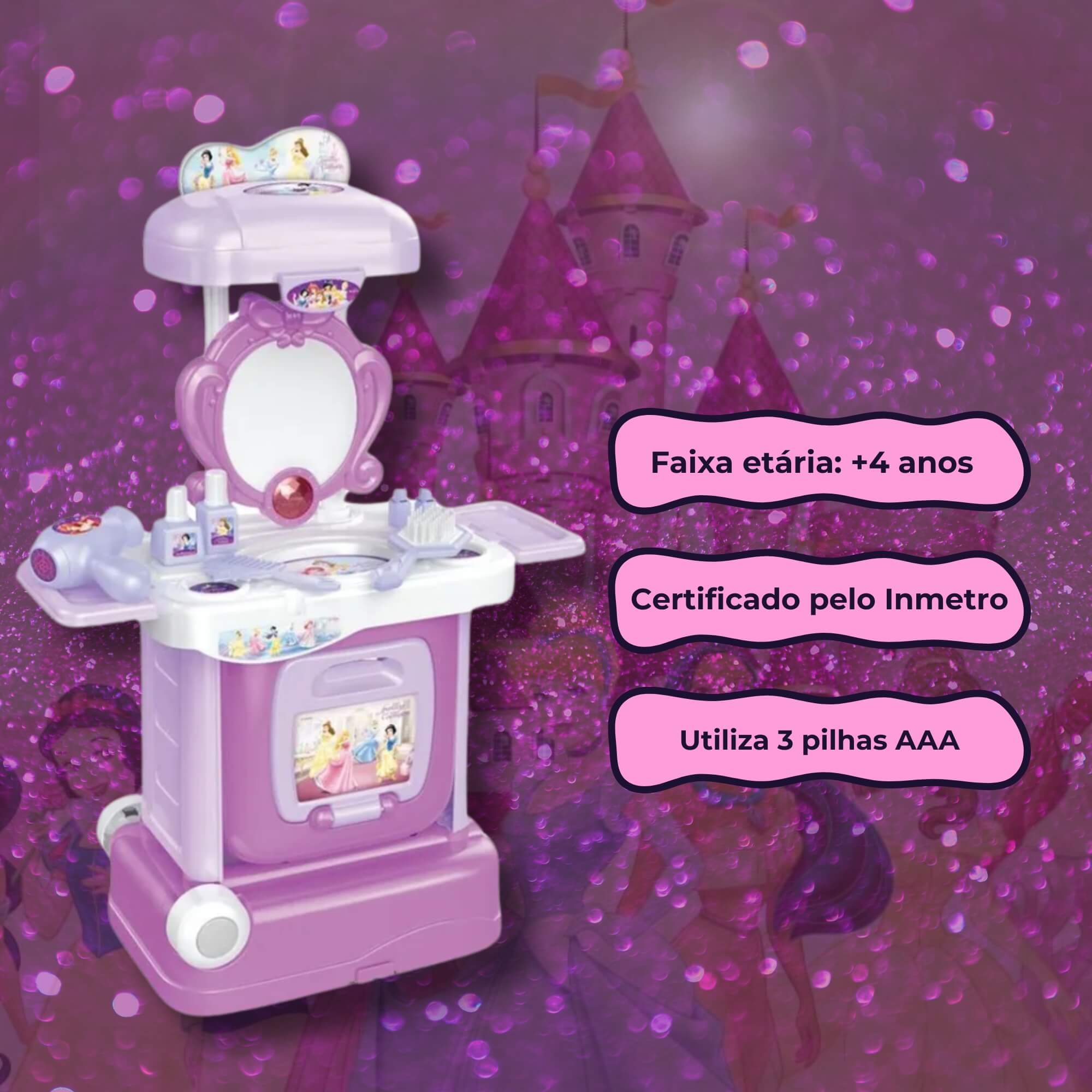 Brinquedo Mala de Viagem e Penteadeira 2 em 1 Princesas Disney Brinquedo Multikids - BR2192