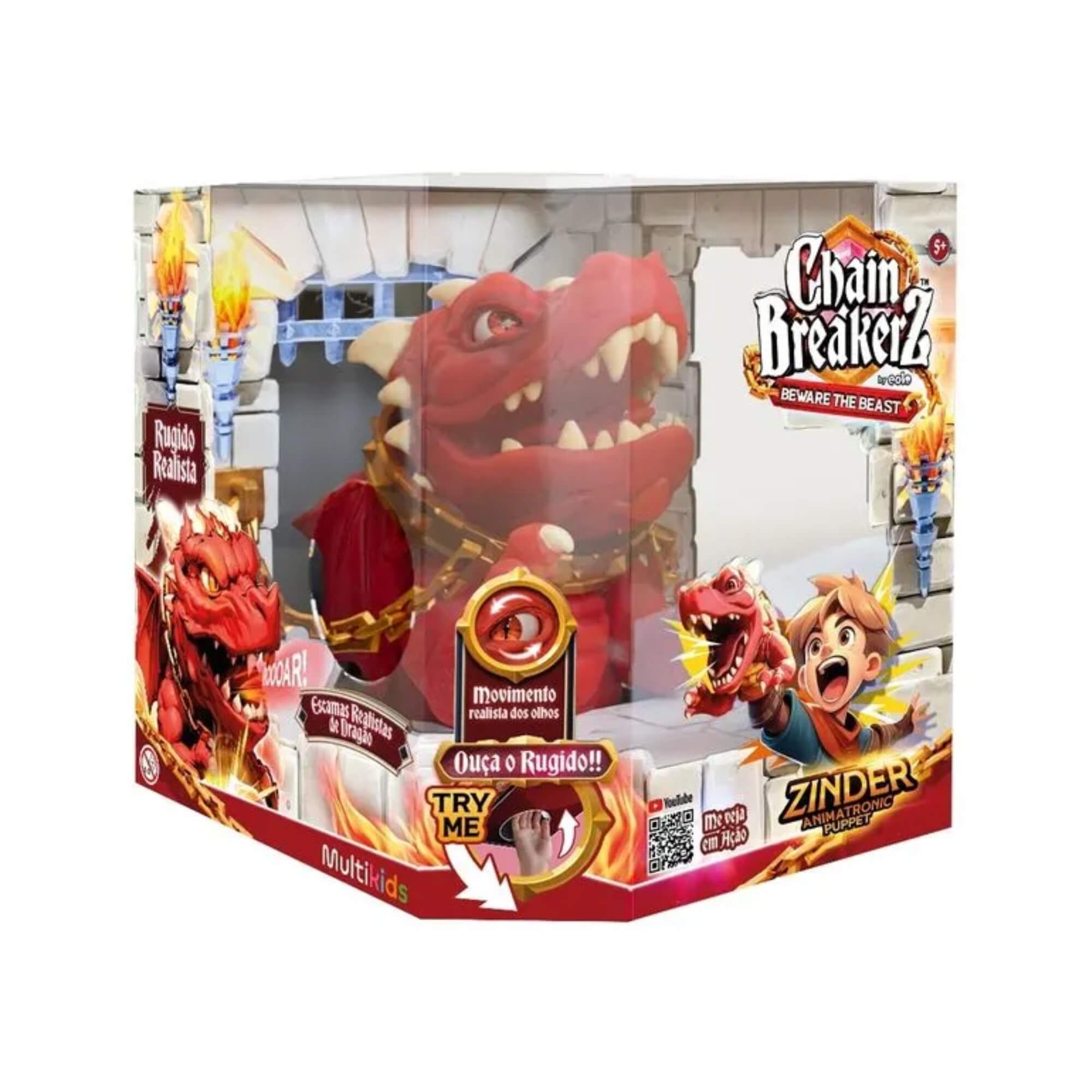 Brinquedo Fantoche de Plástico Dragão Zinder com Som e Animação Vermelho Multikids - BR2265
