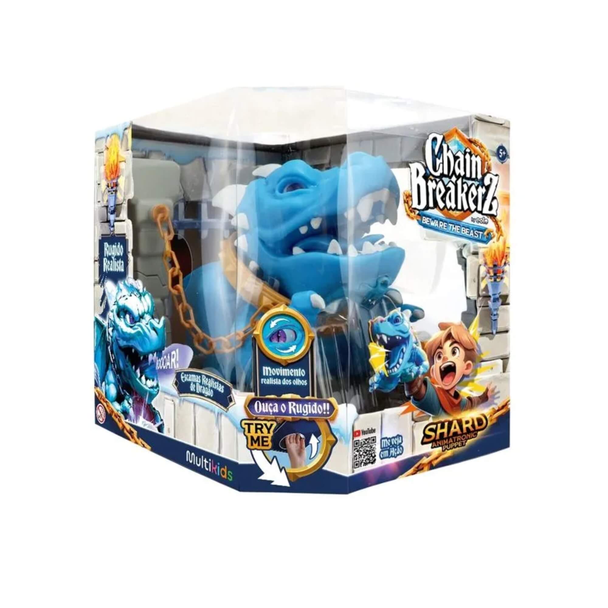 Brinquedo Fantoche de Plástico Dragão Shard com Som e Animação Azul Multikids - BR2266