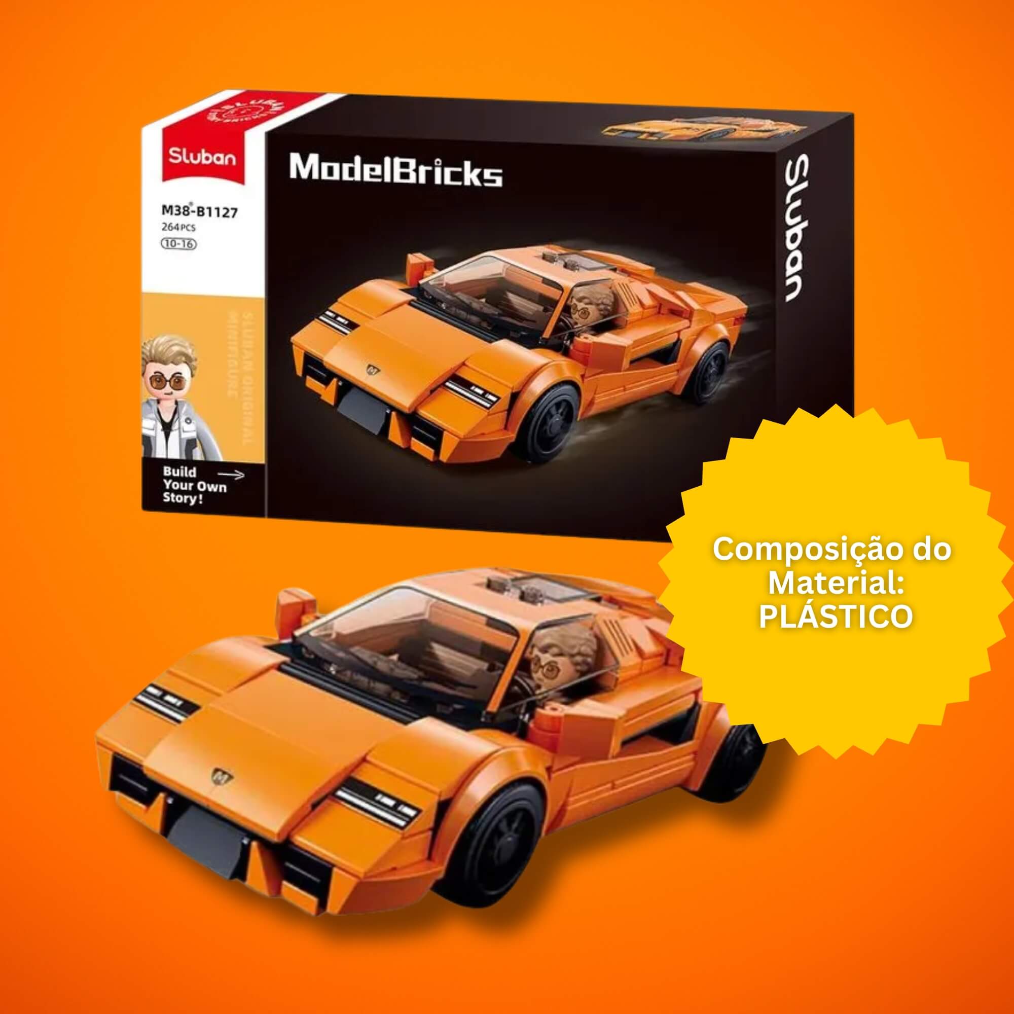 Brinquedo Infantil Bloco de Montar Carro de Corrida com 264 Peças Multikids - BR2283