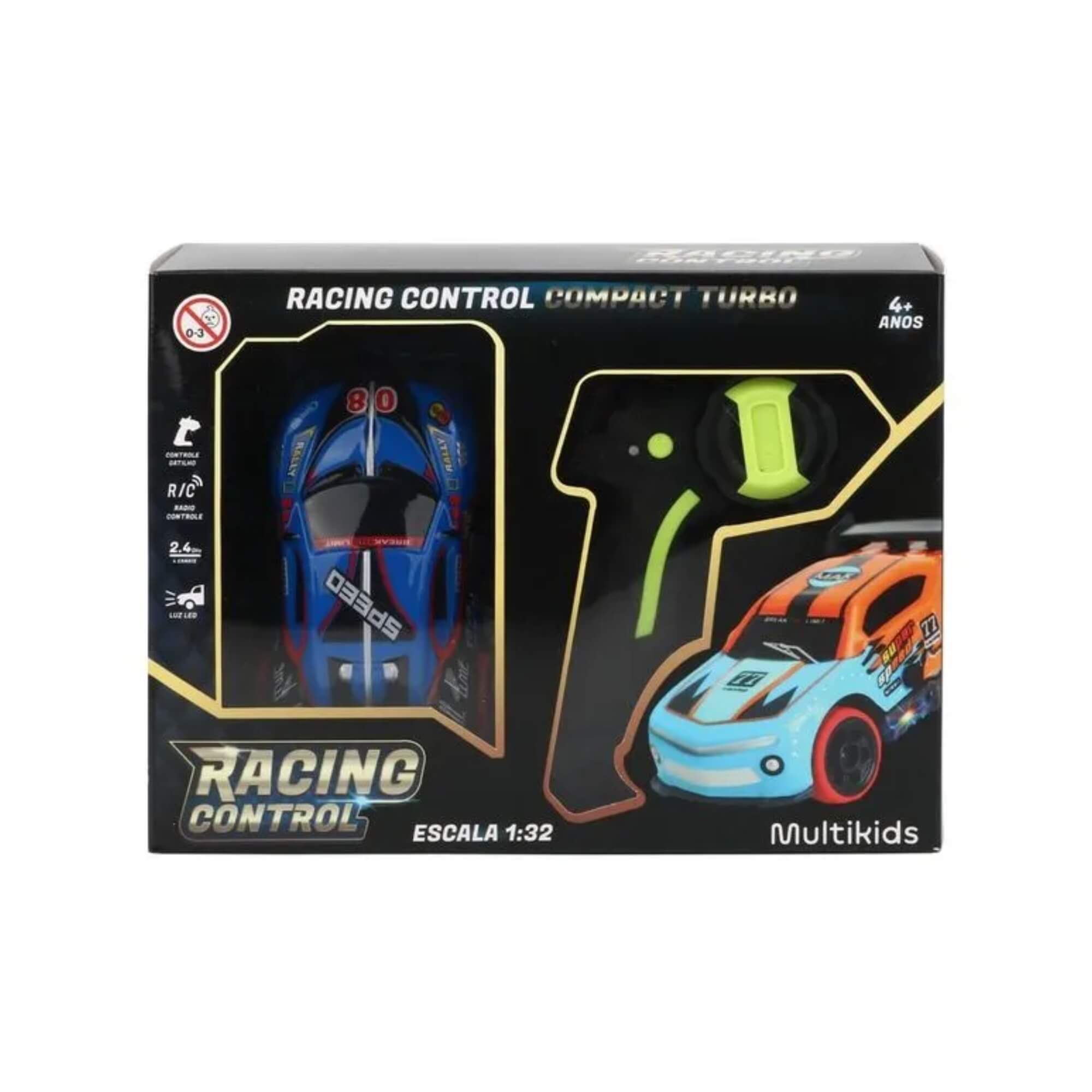 Brinquedo Infantil Carro de Corrida Turbo de Controle Remoto com Luz Led Multikids - BR2290