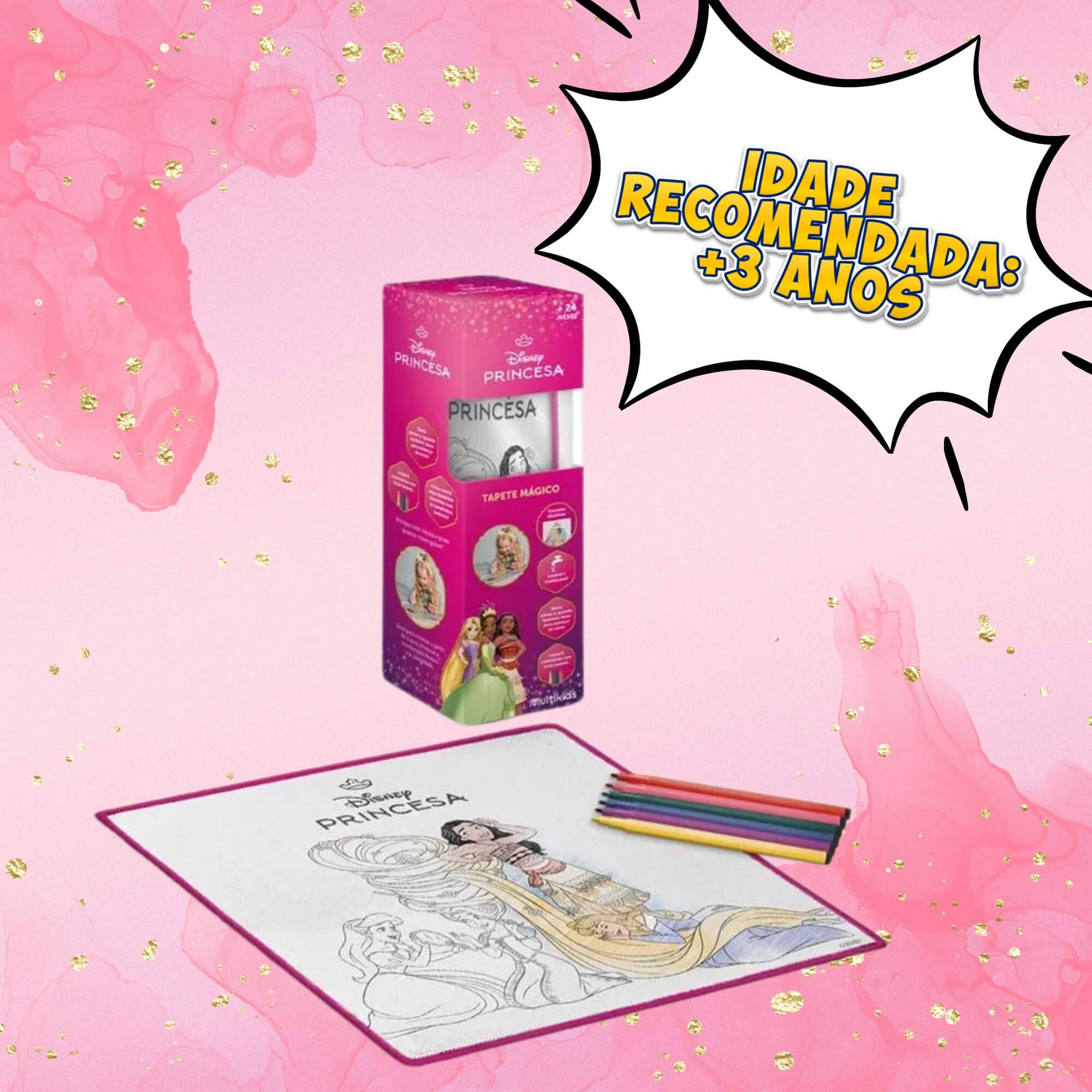 Tapete Mágico Acqua para Colorir Princesas Disney com 6 Canetinhas Laváveis Multikids - BR2384
