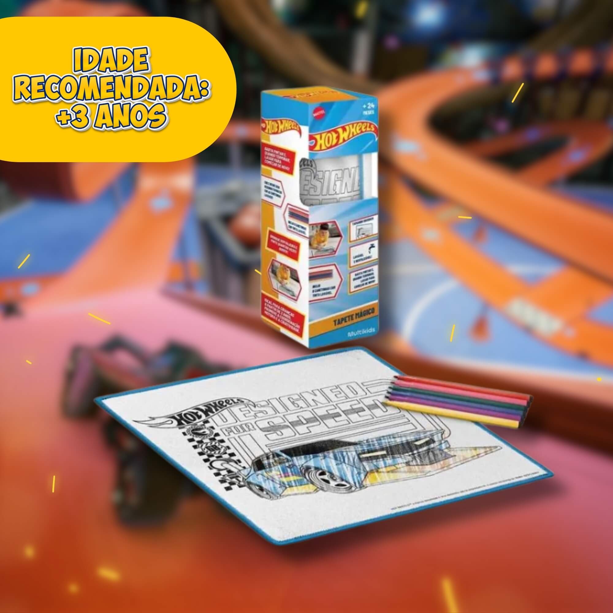 Tapete Mágico Acqua p/ Colorir Hot Wheels c/ 6 Canetinhas Laváveis Multikids - BR2387