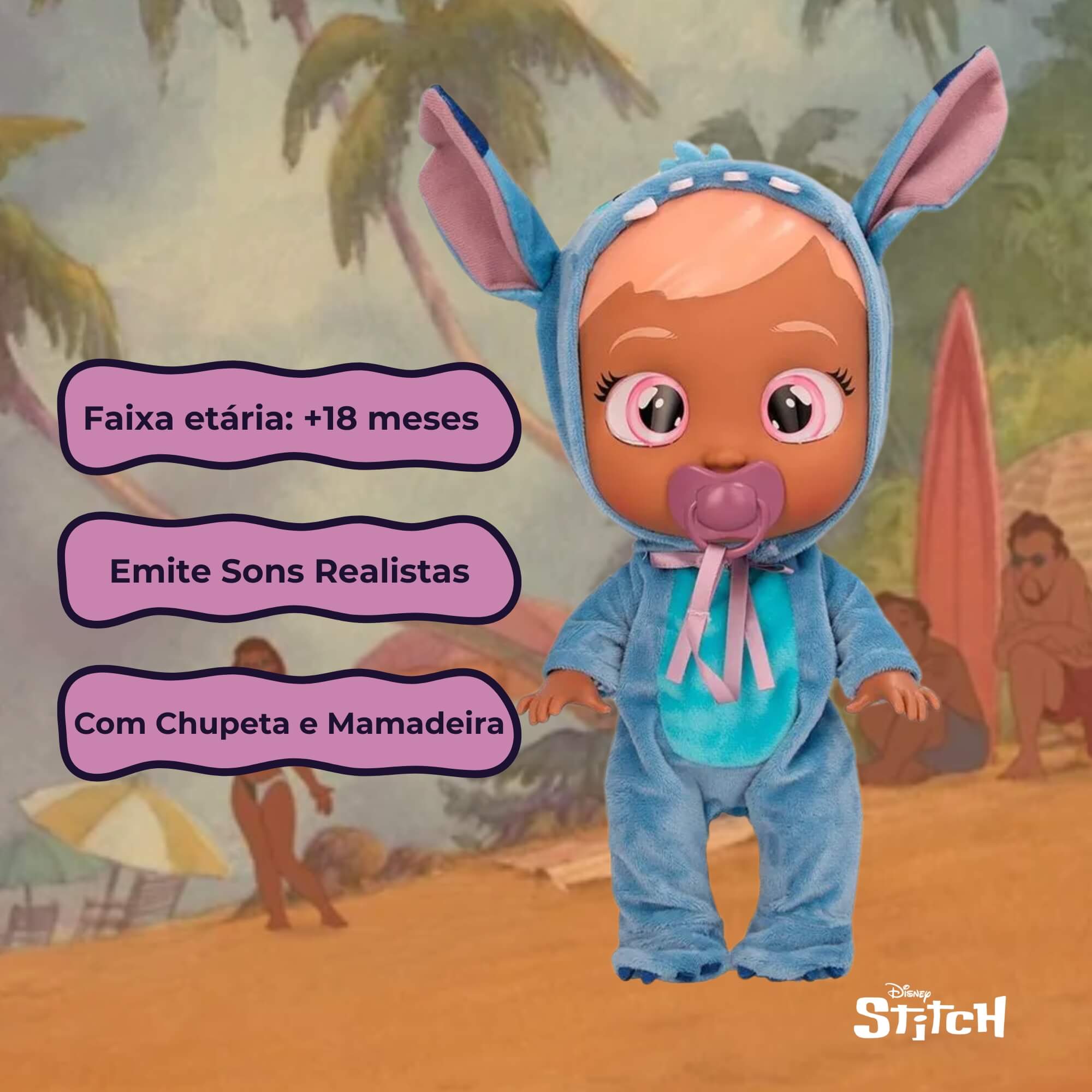 Boneca Cry Babies Stitch Fantasia Interativo Brinquedo Multikids - BR2398