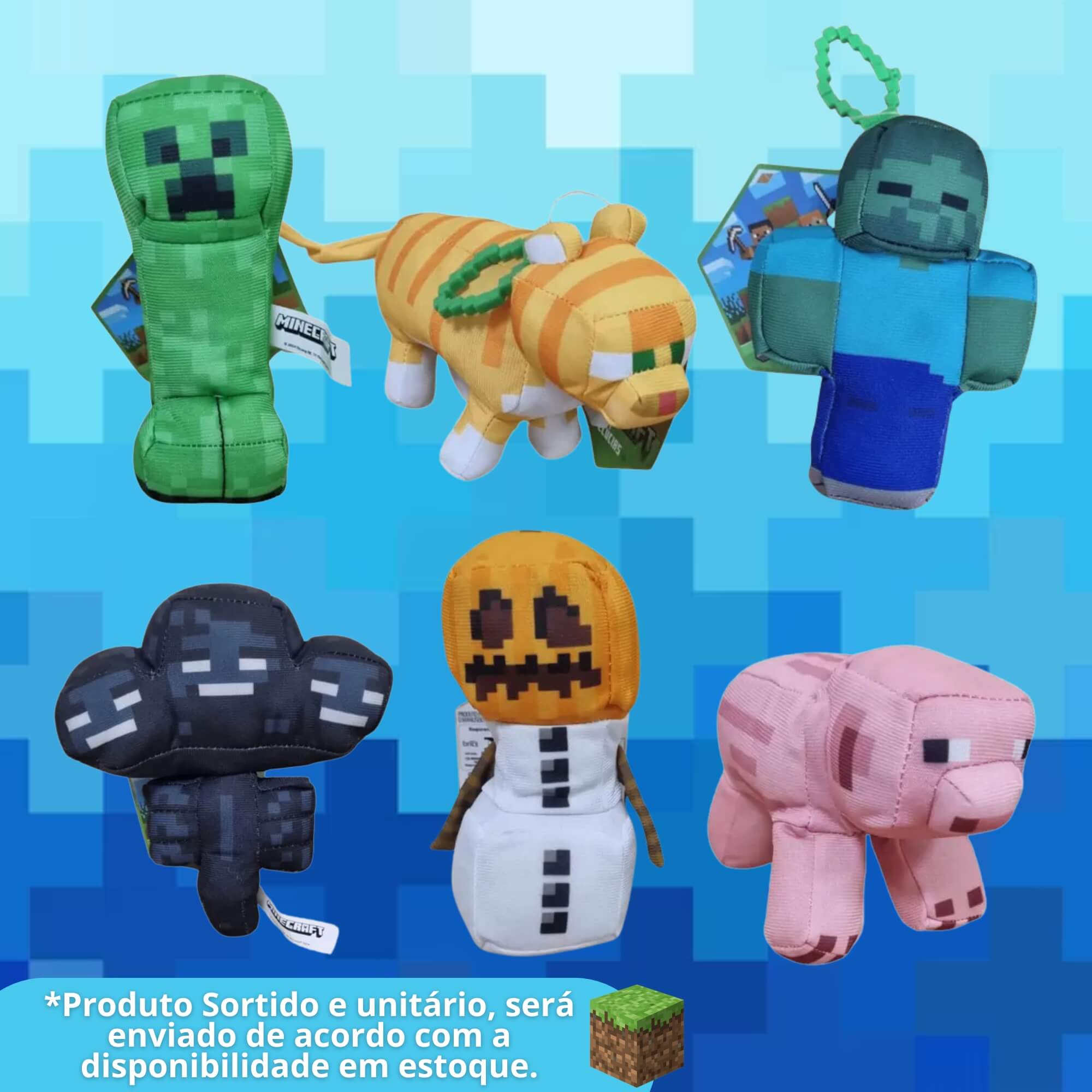 Pelúcia Minecraft 13cm Sortida e Unitária - Diversos Personagens Multikids - BR2454