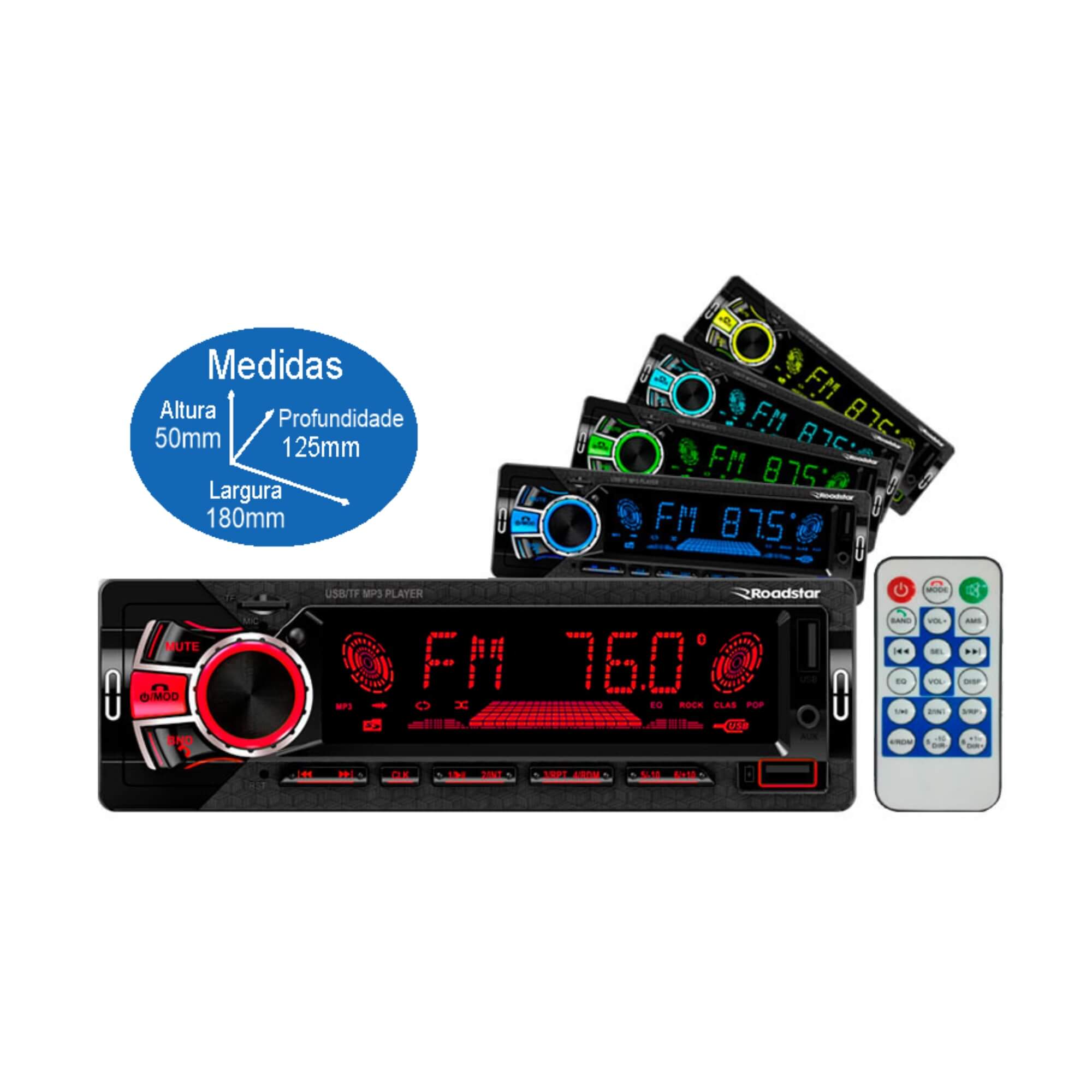 Auto Rádio FM RS-2751BR Plus Entradas Micro SD, Auxiliar e 2 USB´s Roadstar - RS2751BRMI