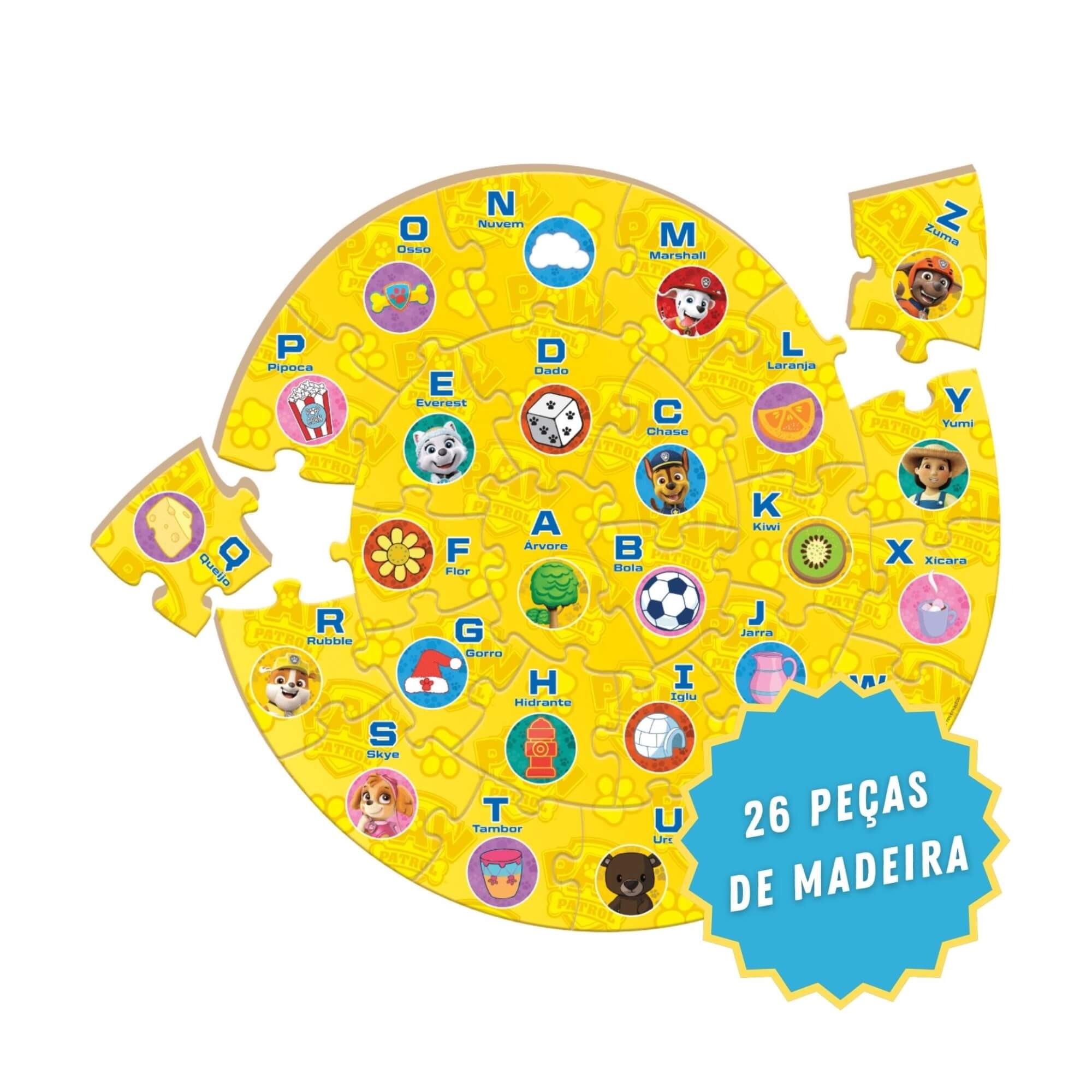 COMP Brinquedo Educativo Aprendendo as Horas Quebra-cabeça Patrulha Canina Madeira Alfabeto Nig Xalingo