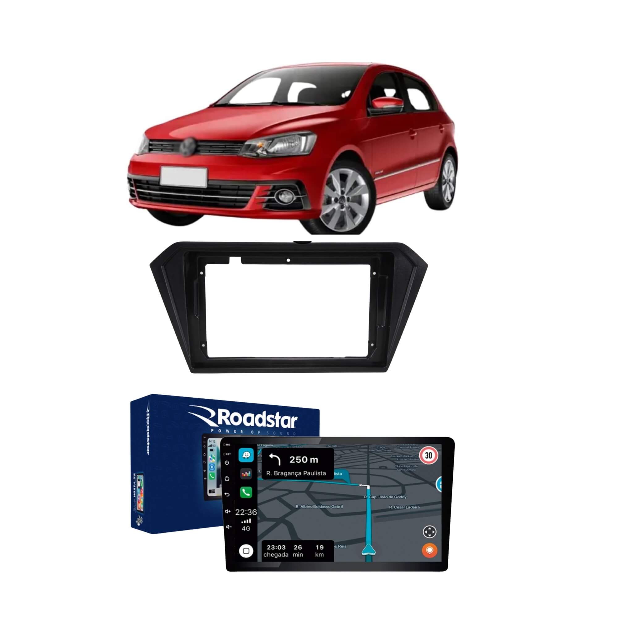 COMP Central Multimídia Roadstar RS-915BR Prime 9 Polegadas + Moldura para Gol, Saveiro e Voyage 2016/2024
