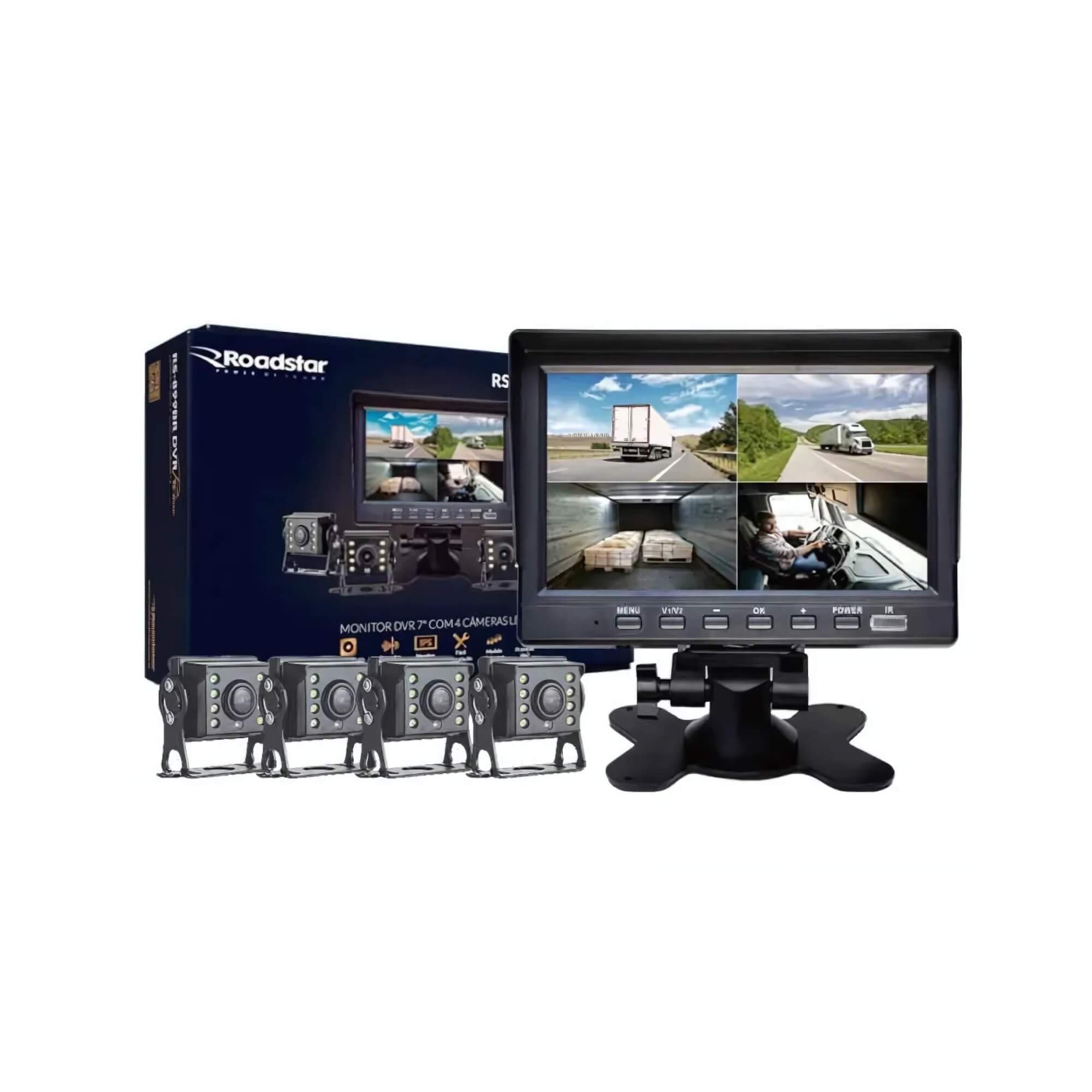 COMP Kit Monitor DVR Pro Line 7" com 4 Câmeras I.R. Roadstar + Cartão Micro SD 256GB - RS899BR MI