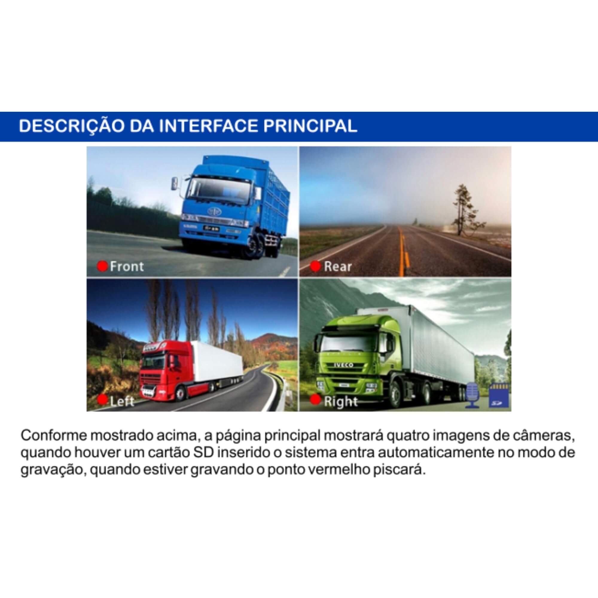 COMP Kit Monitor DVR Pro Line 7" com 4 Câmeras I.R. Roadstar + Cartão Micro SD 256GB - RS899BR MI