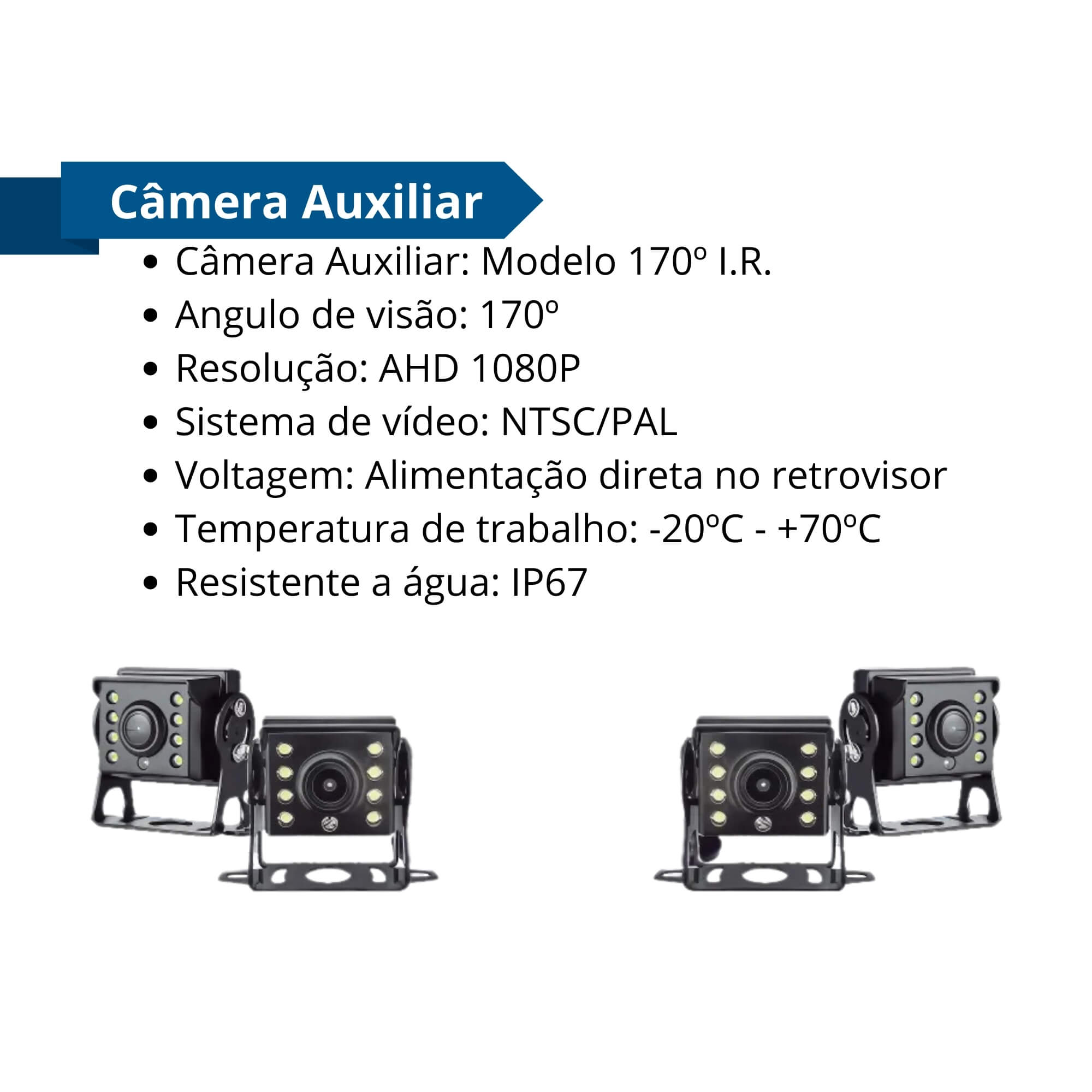 COMP Kit Monitor DVR Pro Line 7" com 4 Câmeras I.R. Roadstar + Cartão Micro SD 256GB - RS899BR MI