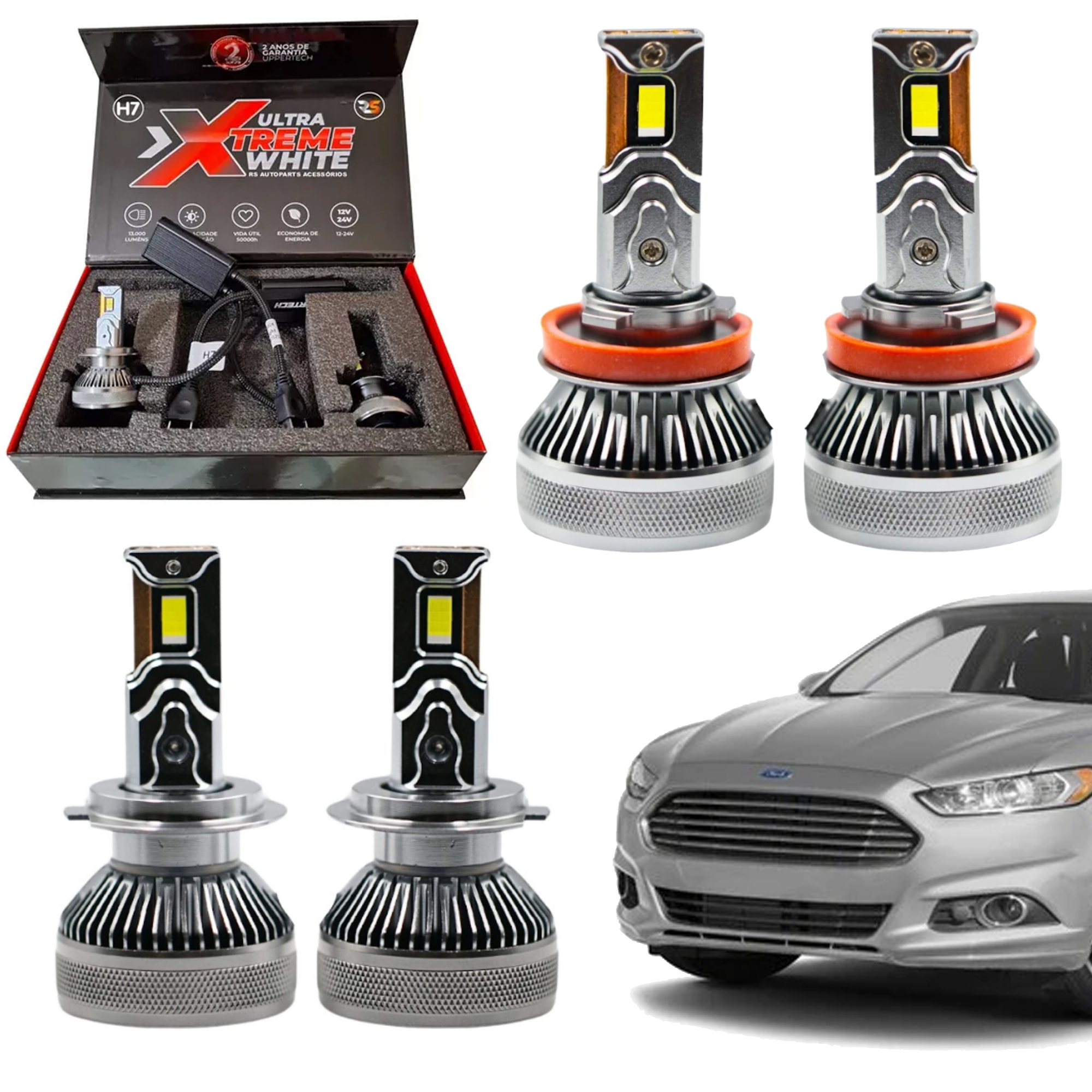 COMP Kit Par de Lâmpada LED Automotiva Ultra Extreme White H11 + Kit Ultra extreme H7 Fusion 2014 Uppertech