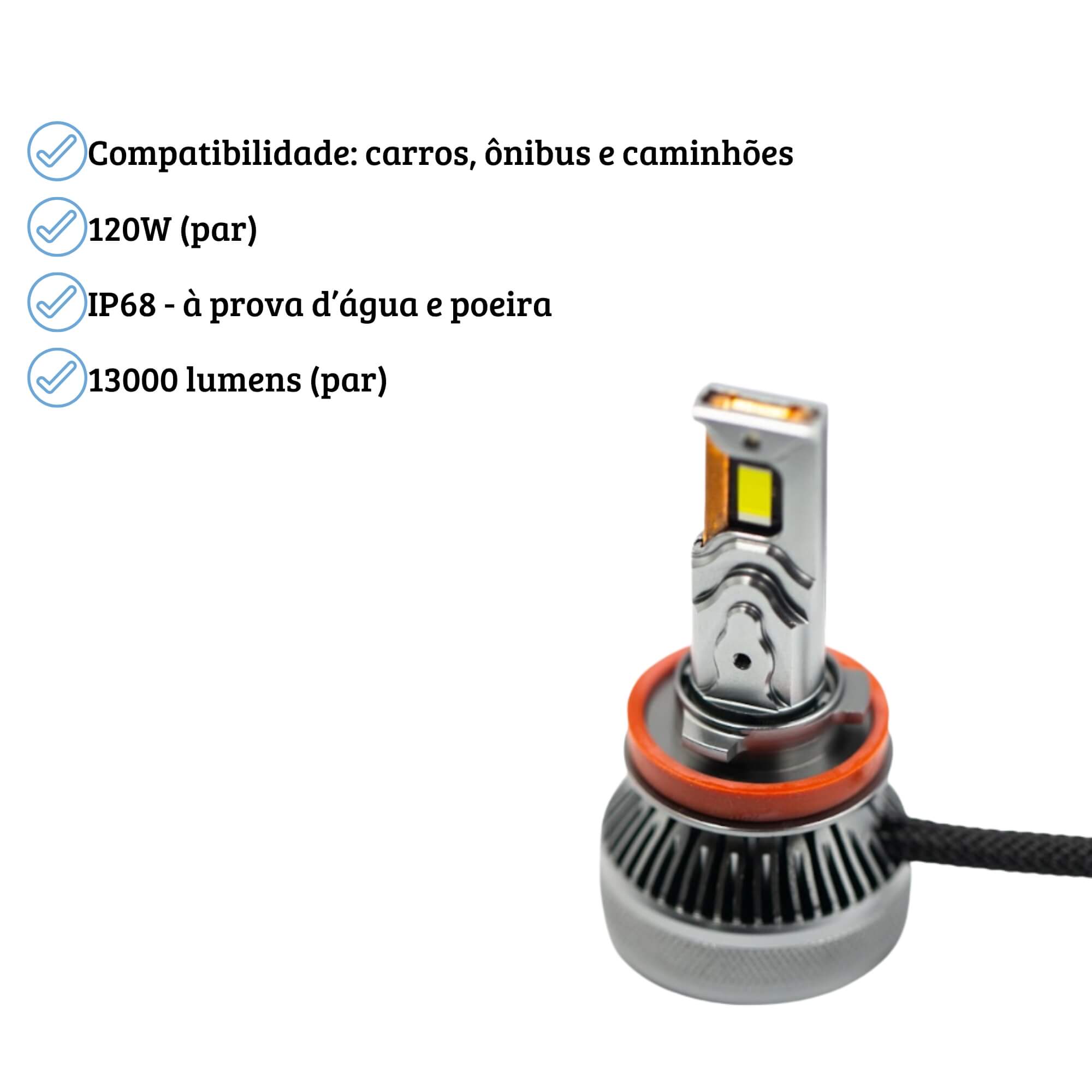 COMP Kit Par de Lâmpada LED Automotiva Ultra Extreme White H11 + Kit Ultra extreme H7 Fusion 2014 Uppertech