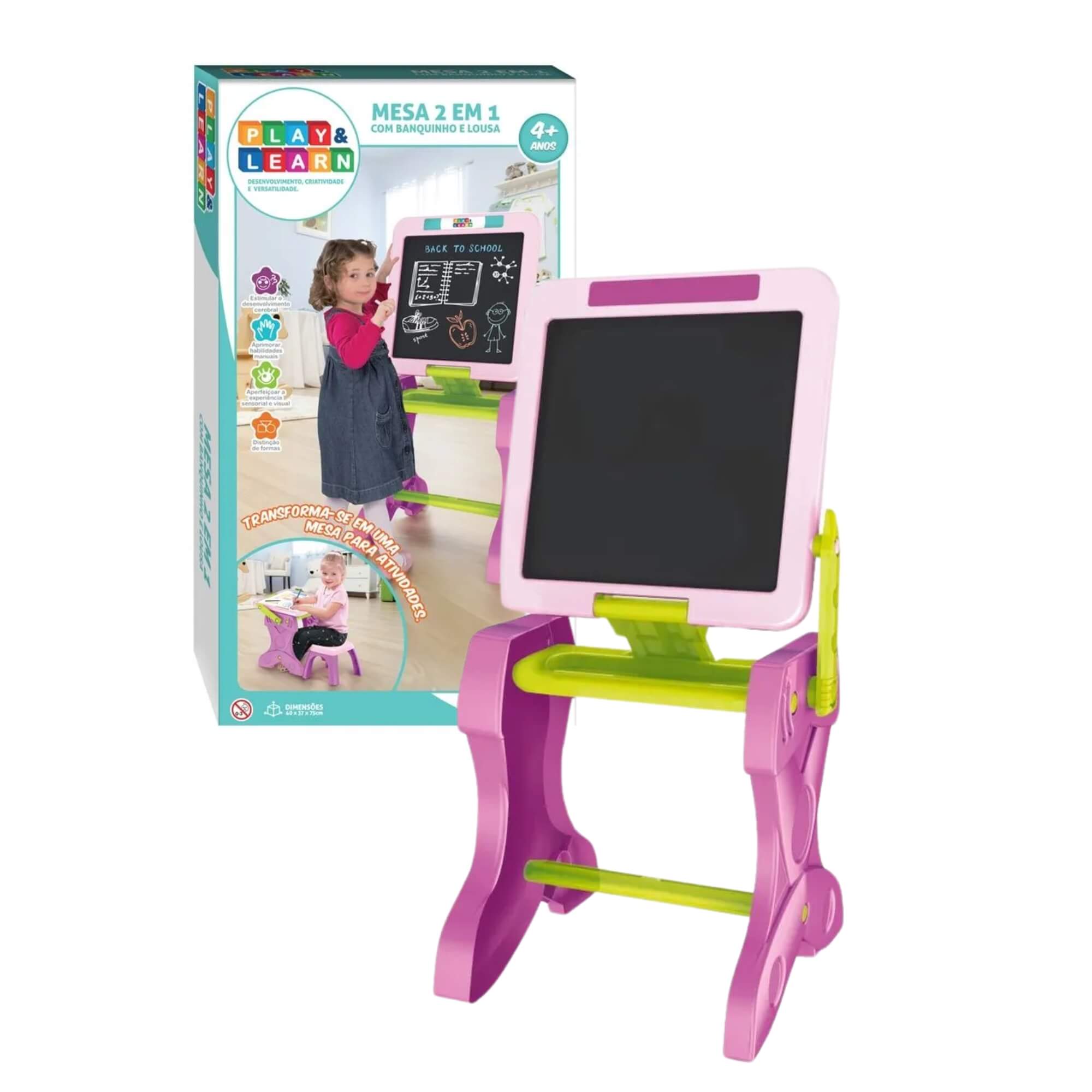 Mesa de Atividades Infantil Banquinho Play e Learn 2 em 1 Multikids BR1766