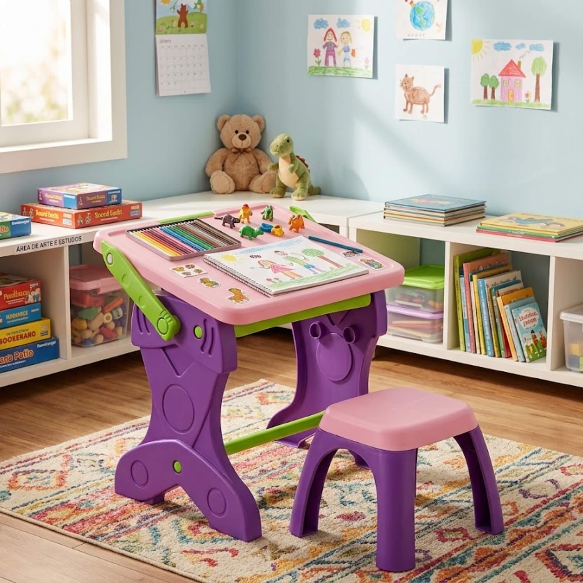 Mesa de Atividades Infantil c/ Banquinho Play e Learn Multikids - BR1766