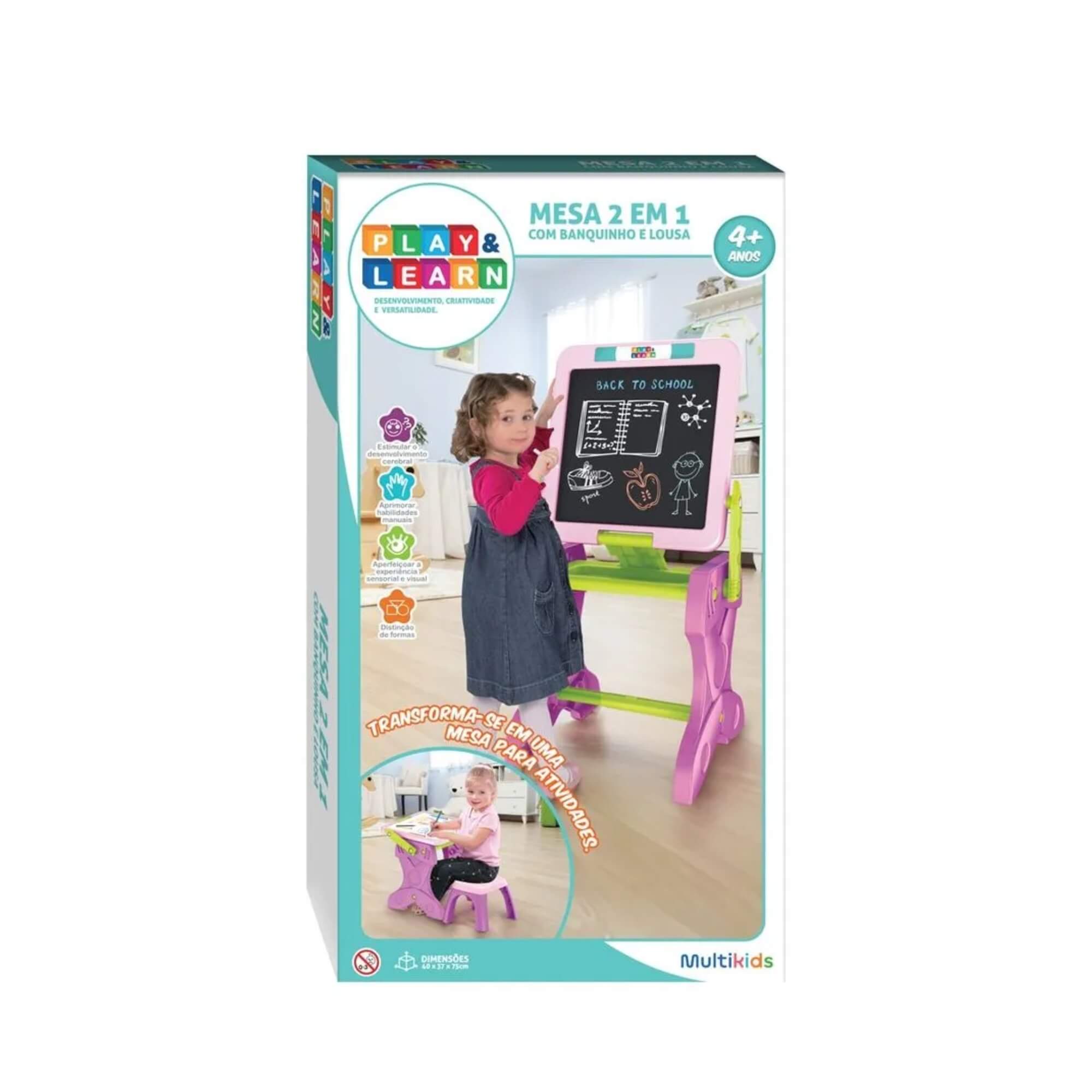 Mesa de Atividades Infantil Banquinho Play e Learn 2 em 1 Multikids BR1766