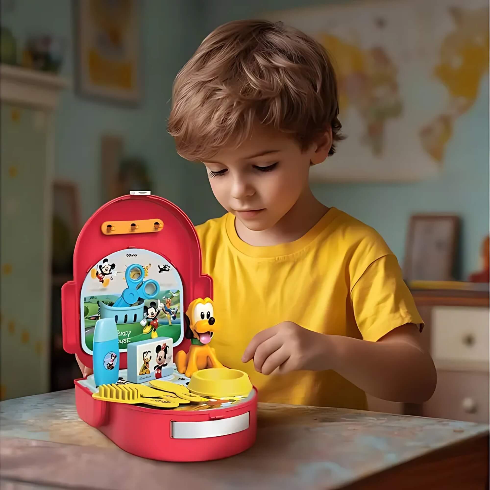 Mochila Pet Shop Infantil com Acessórios Pluto e Mickey Disney Multikids - BR2184