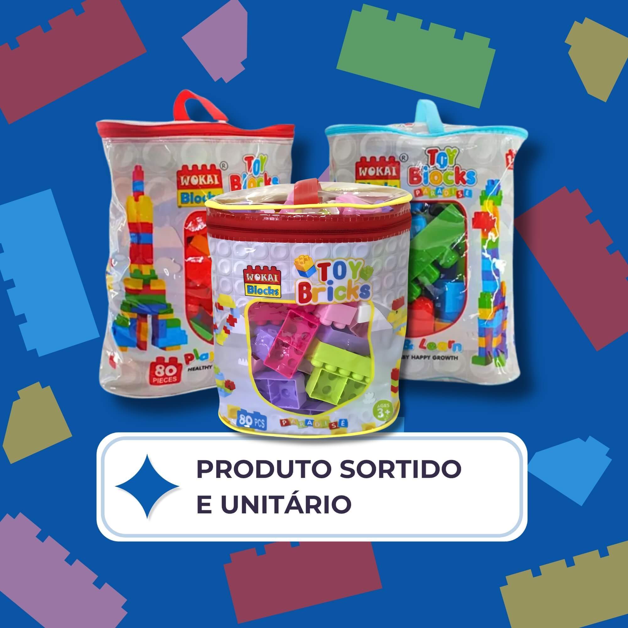 Blocos de Montar Sacola com 80 Peças Small Size Cubic JR Sortido e Unitário Multikids - BR2274