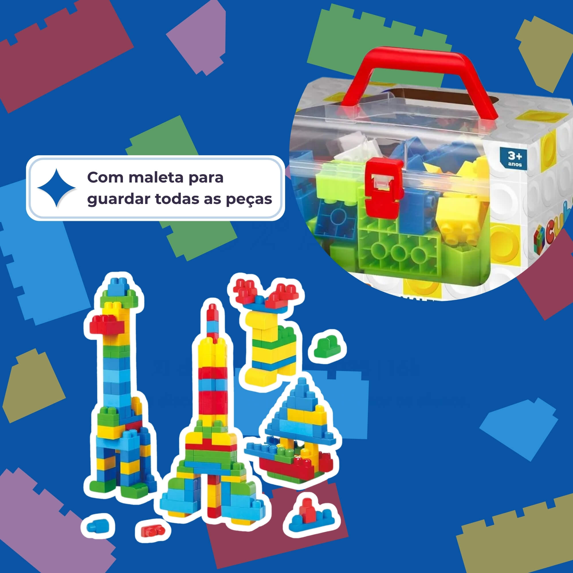 Maleta com Blocos Coloridos 60 Peças Cubic JR Multikids - BR2347