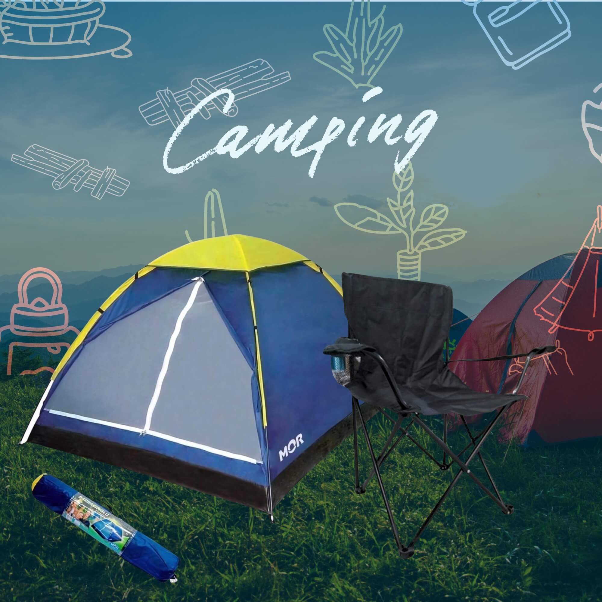 COMP Barraca Camping + Cadeira Araguaia Acampamento Praia Iglu Grande até 4 Pessoas MOR - BEL