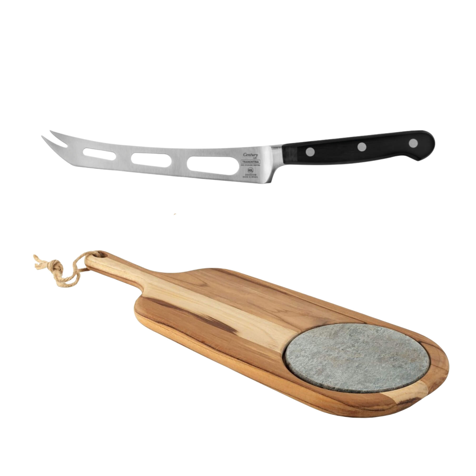 COMP Kit Tábua de Frios Tramontina com Pedra + Faca de Queijo 6" Century Inox Preta