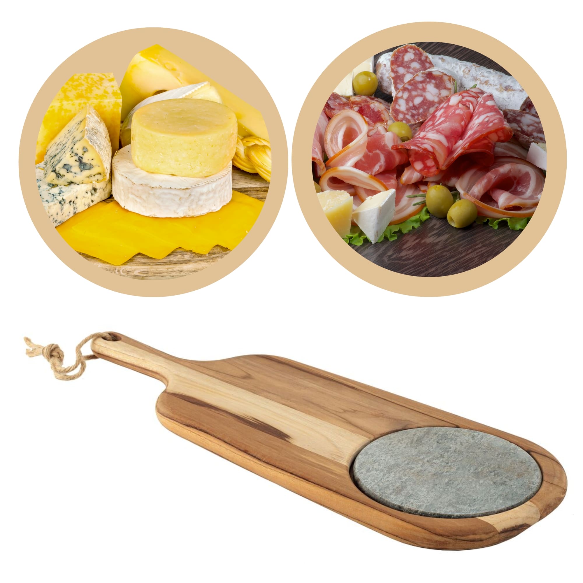COMP Kit Tábua de Frios Tramontina com Pedra + Faca de Queijo 6" Century Inox Preta