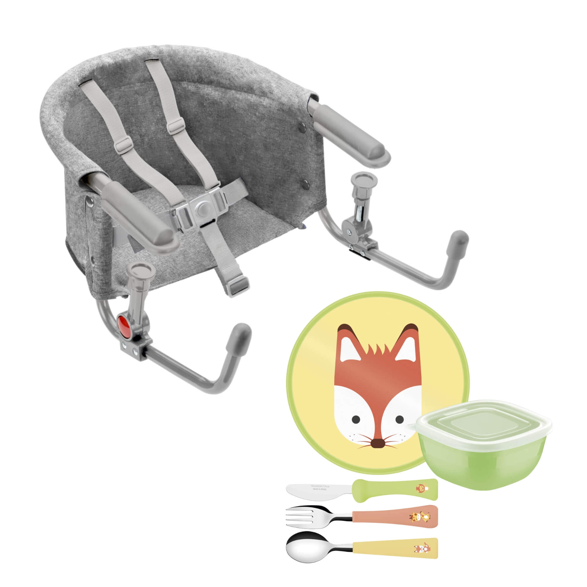 COMP Kit Cadeira de Encaixe p/ Mesa + Jogo Refeição Infantil 5 Peças Tramontina e Multikids