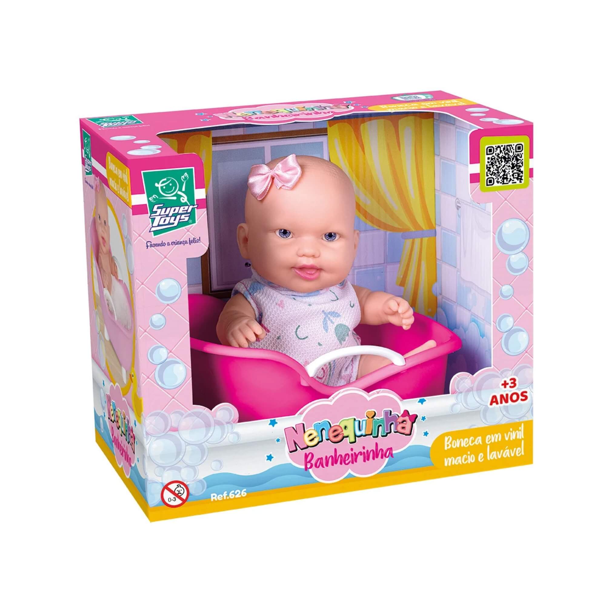 COMP Boneca Nenequinha com Banheira + Carrinho de Boneca Princesas Disney Faz de Conta