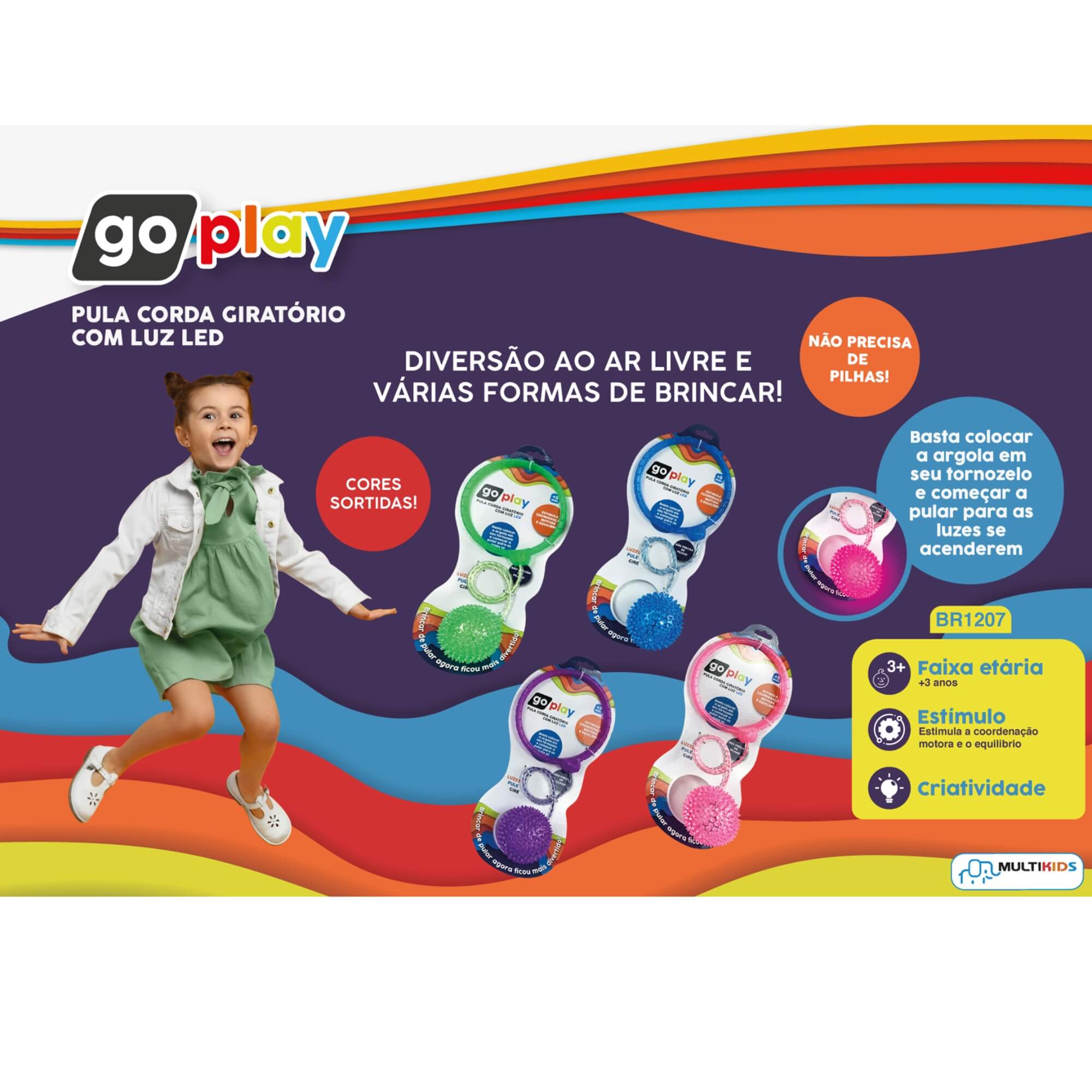 VAR Pula Corda Giratório com Luz de Led Go Play Spin Ball Multikids BR1207 Cores:Roxo