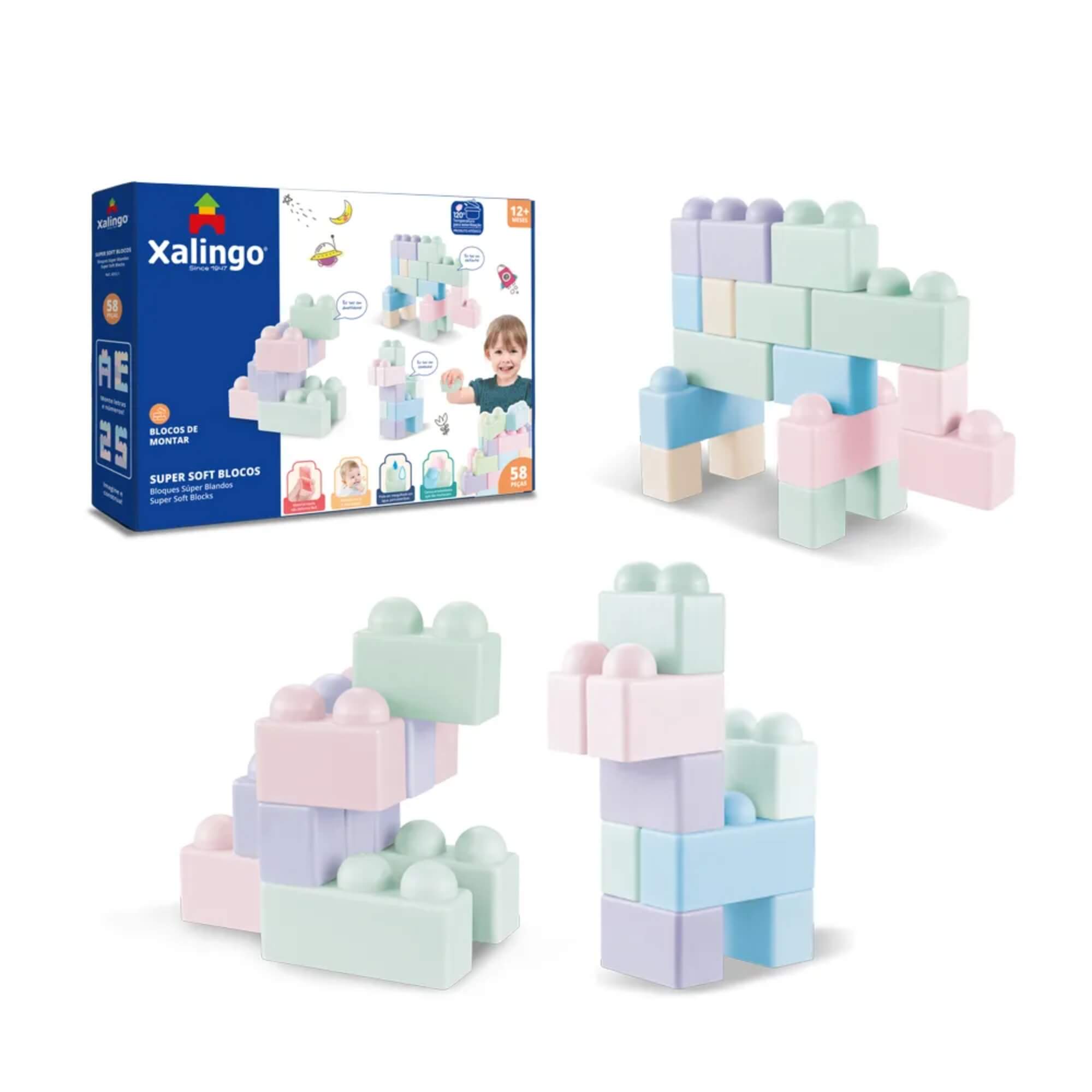 Brinquedo Infantil Soft Blocos 58 Peças - Didático, Macio e Colorido Xalingo - 63121