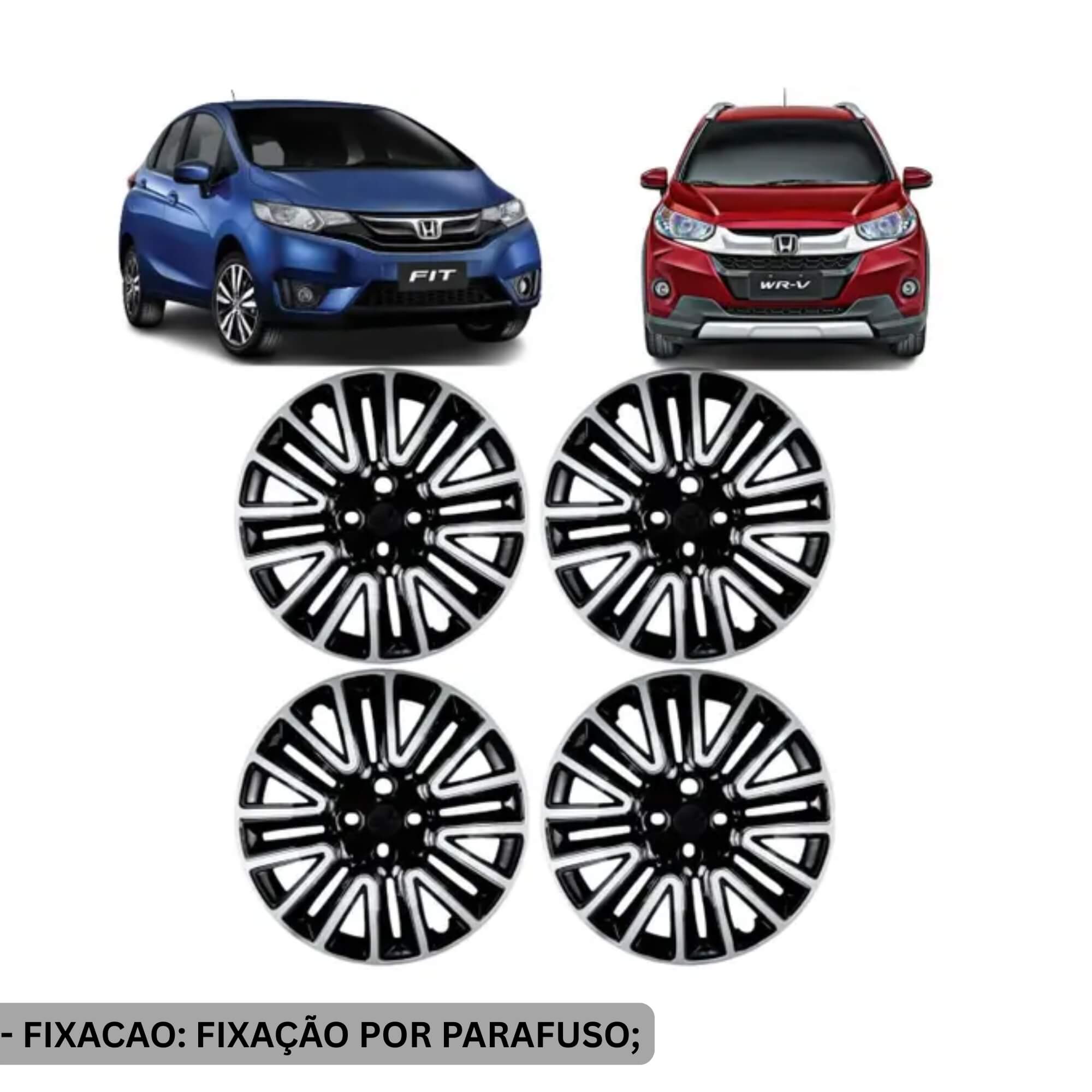 Calota Aro 16" Preto/Prata Kicks/City/Fit/WR-V/Civic Jogo c/4 Calotas Grid - 001CP-PBP-E
