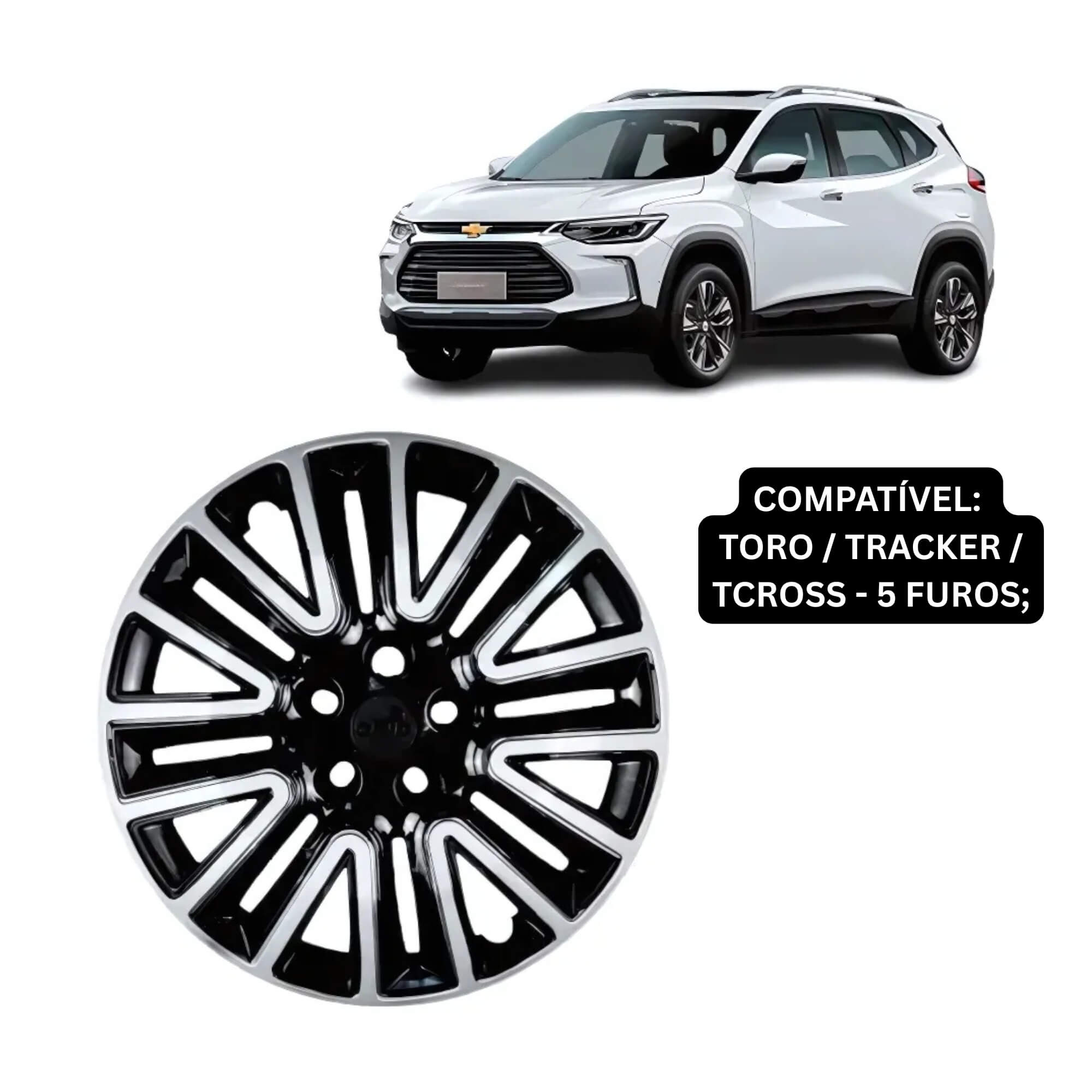 Calota Aro 16" Preto/Prata Modelo Toro/Tracker/T-Cross Jogo c/4 Calotas Grid - 002CP-PBP-E