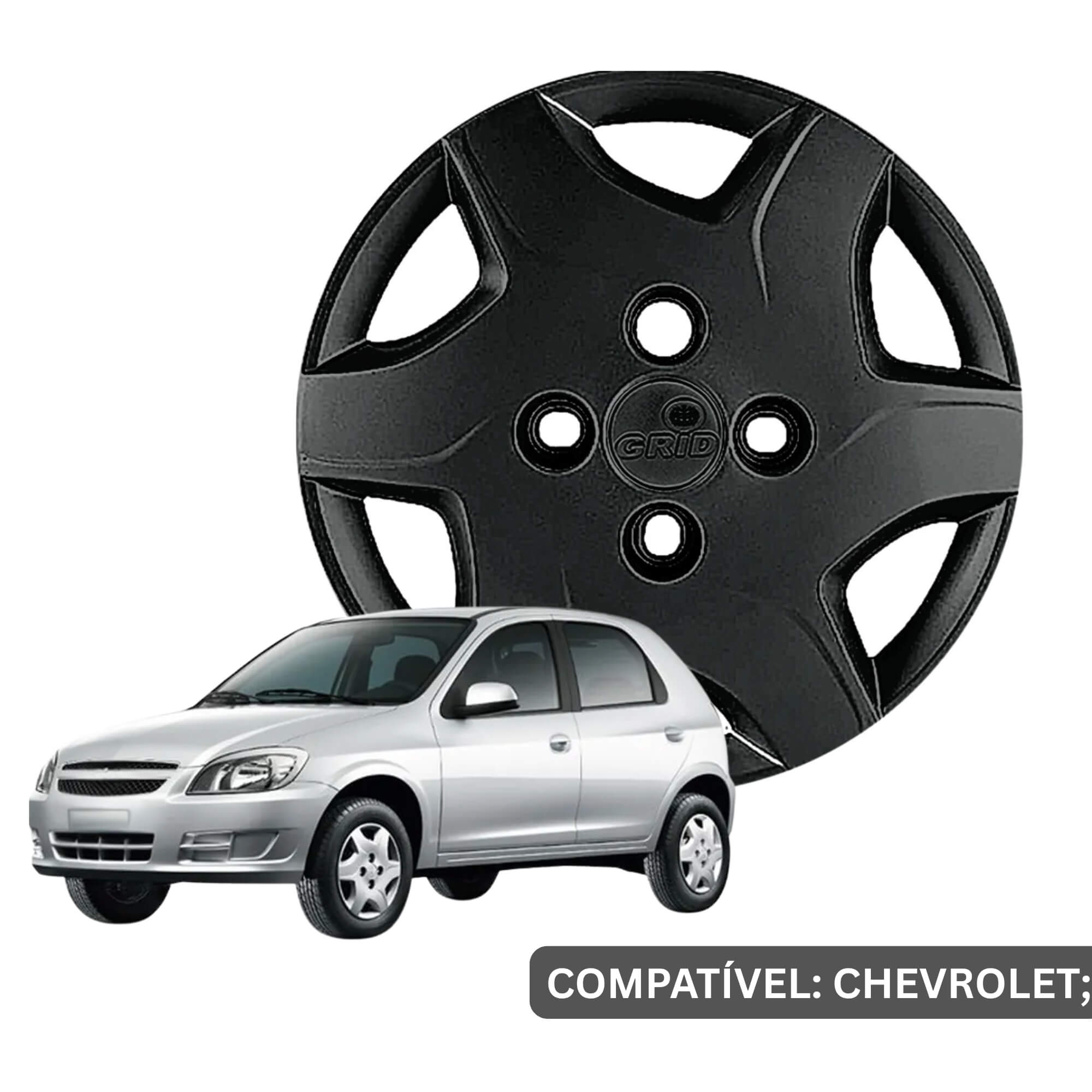 Calota Aro 13" Preto Brilho Modelo Celta 2012 a 2015 Jogo c/4 Calotas Grid - 042CB-POB-E