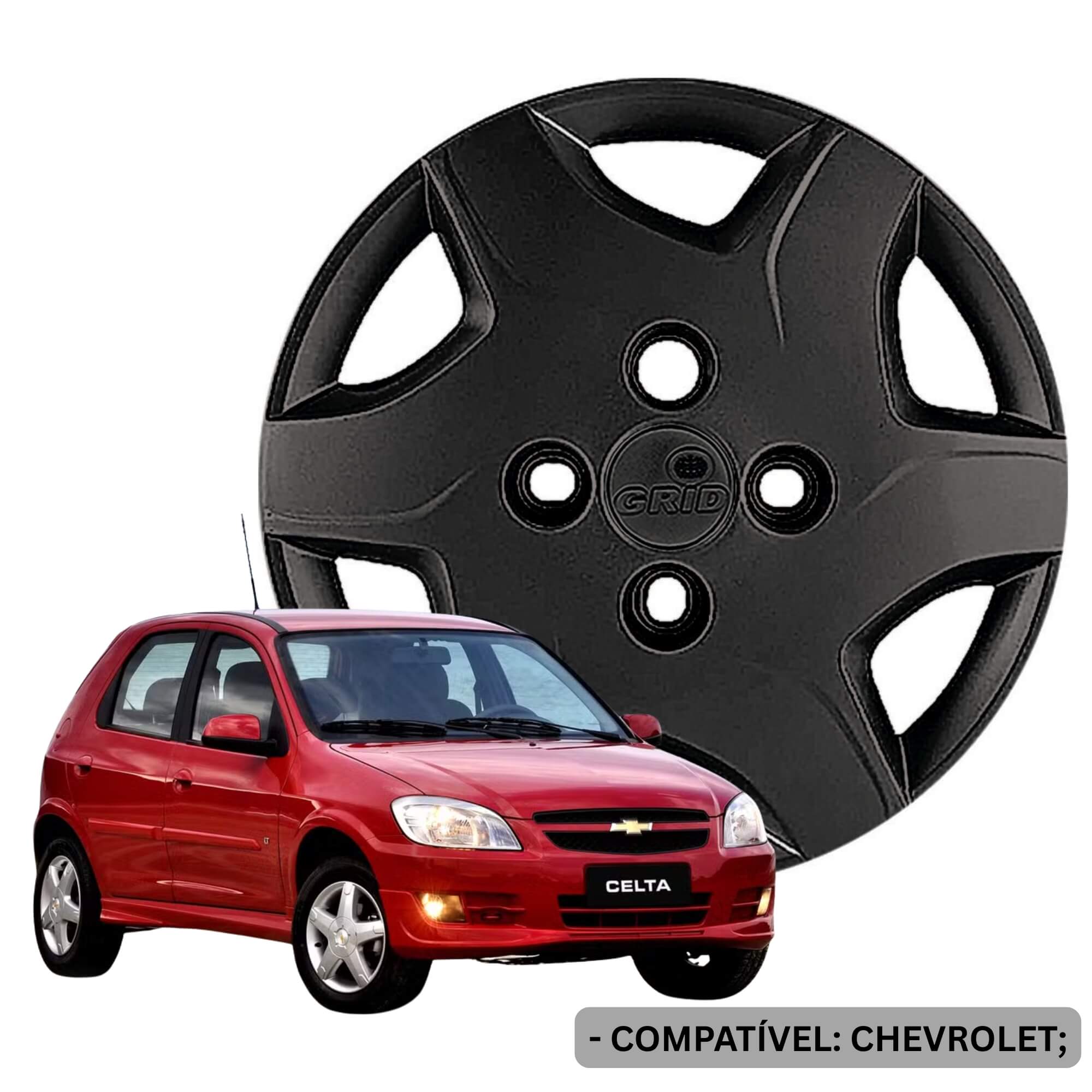 Calota Aro 13" Preto Fosco Modelo Celta 2012 a 2015 Jogo c/4 Calotas Grid - 042CB-POF-E