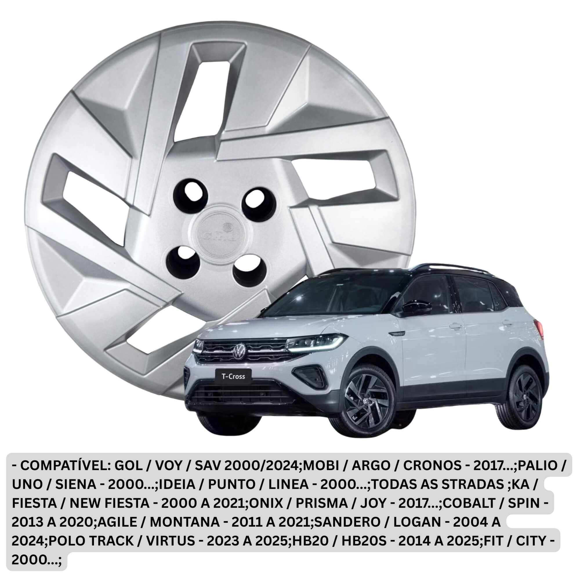 Calota Aro 15" Prata Modelo Sport T-Cross 2025 Jogo c/4 Calotas Grid - 150CP-PTA-E