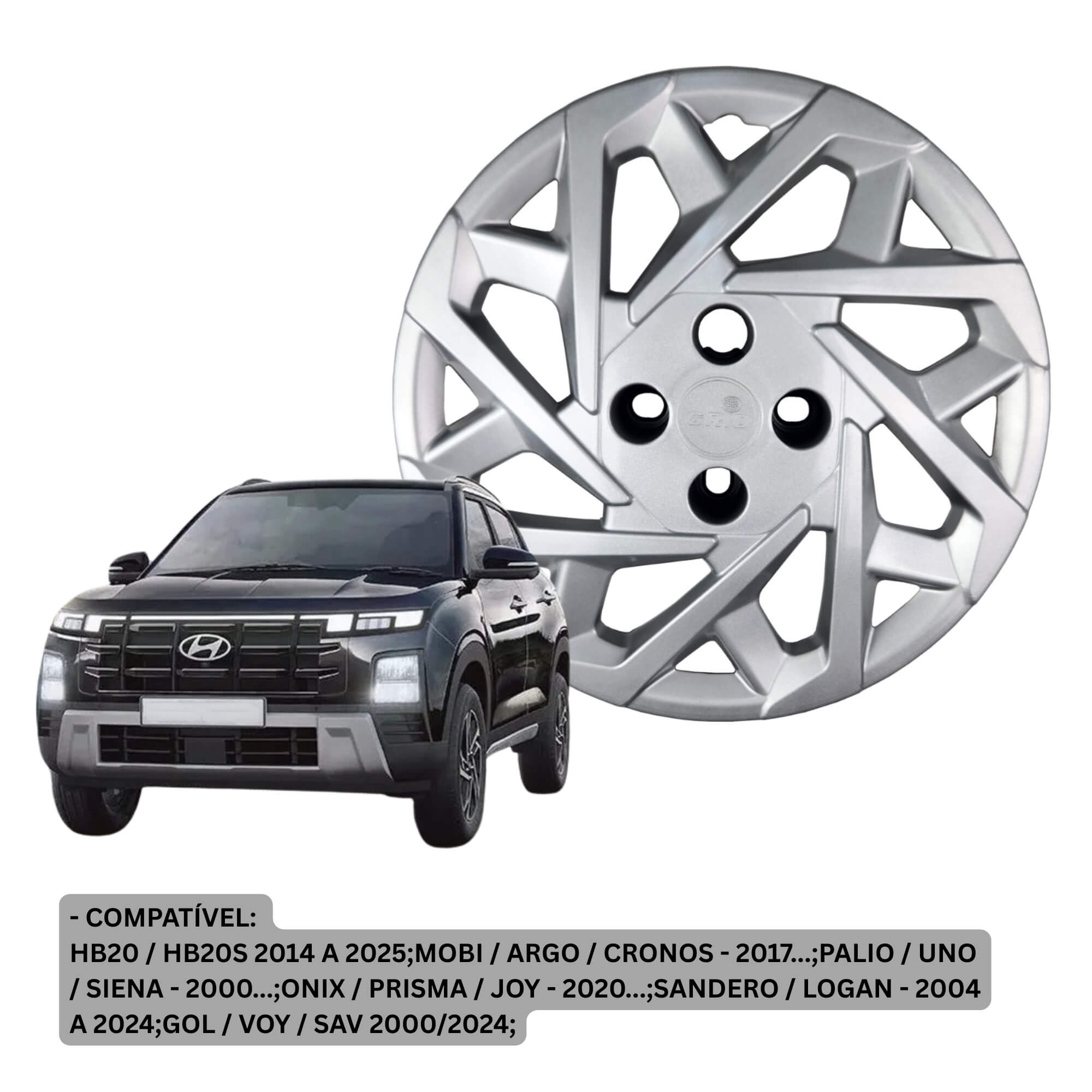 Calota Aro 14" Prata Modelo Sport Creta 2025 Jogo c/4 Calotas Grid - 203CB-PTA-E