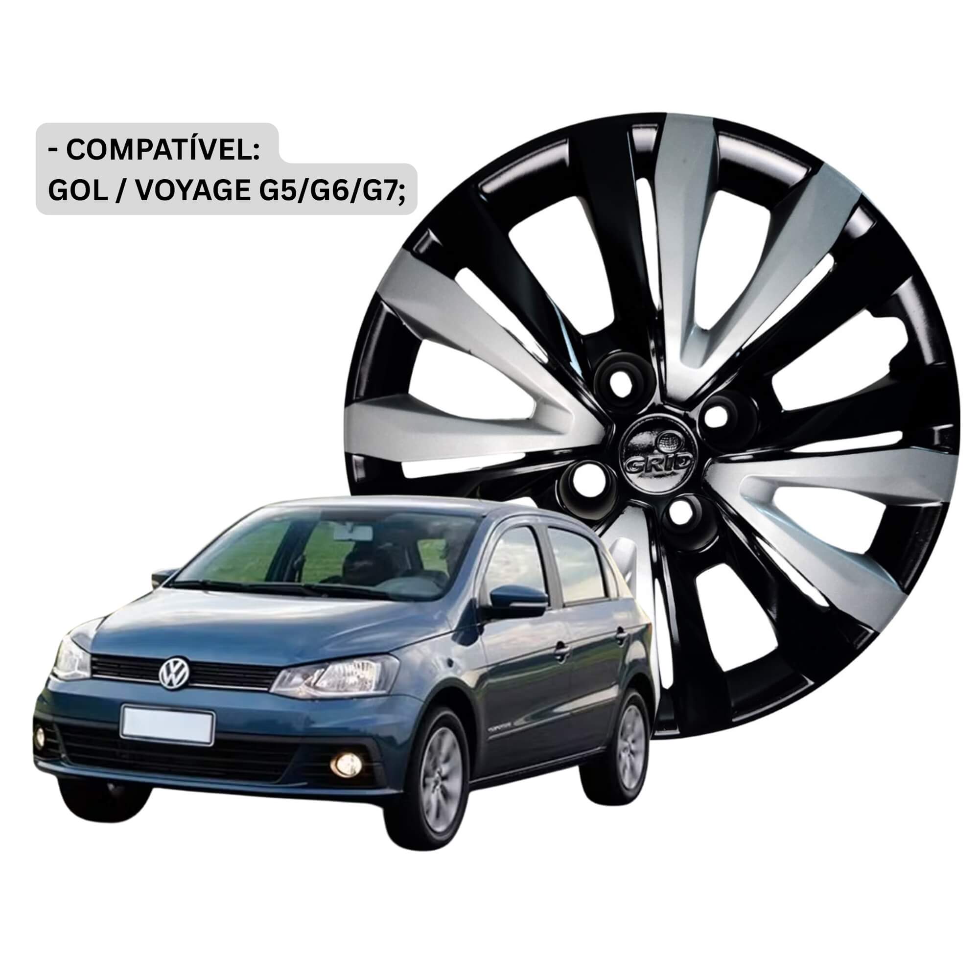 Calota Aro 15" Preto/Prata Modelo Gol G7 2017/18 Jogo c/4 Calotas Grid - 246CP-PBP-E