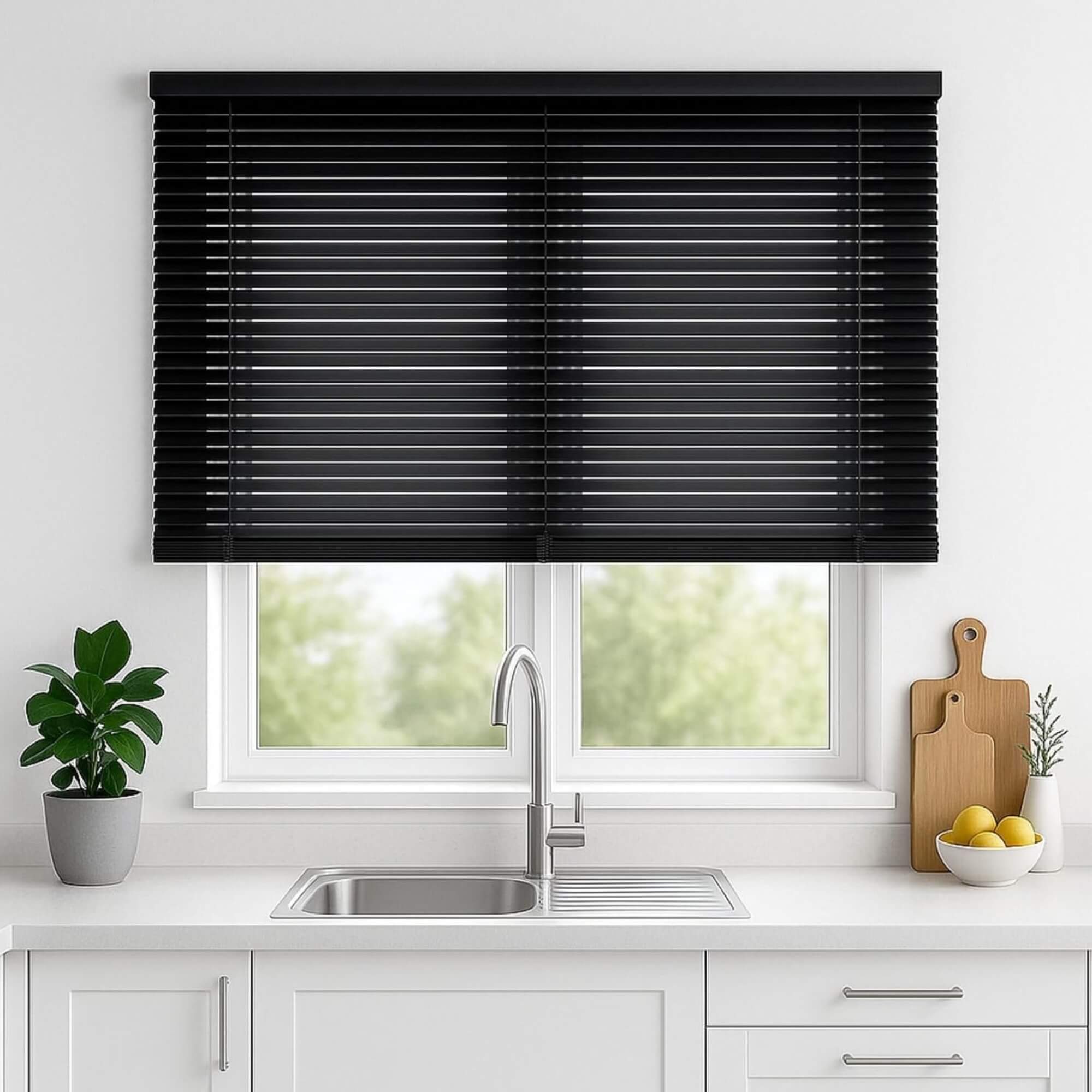 Persiana Horizontal PVC 25mm 120x130cm na cor Preta para Janela Conthey Evolux - D148033C