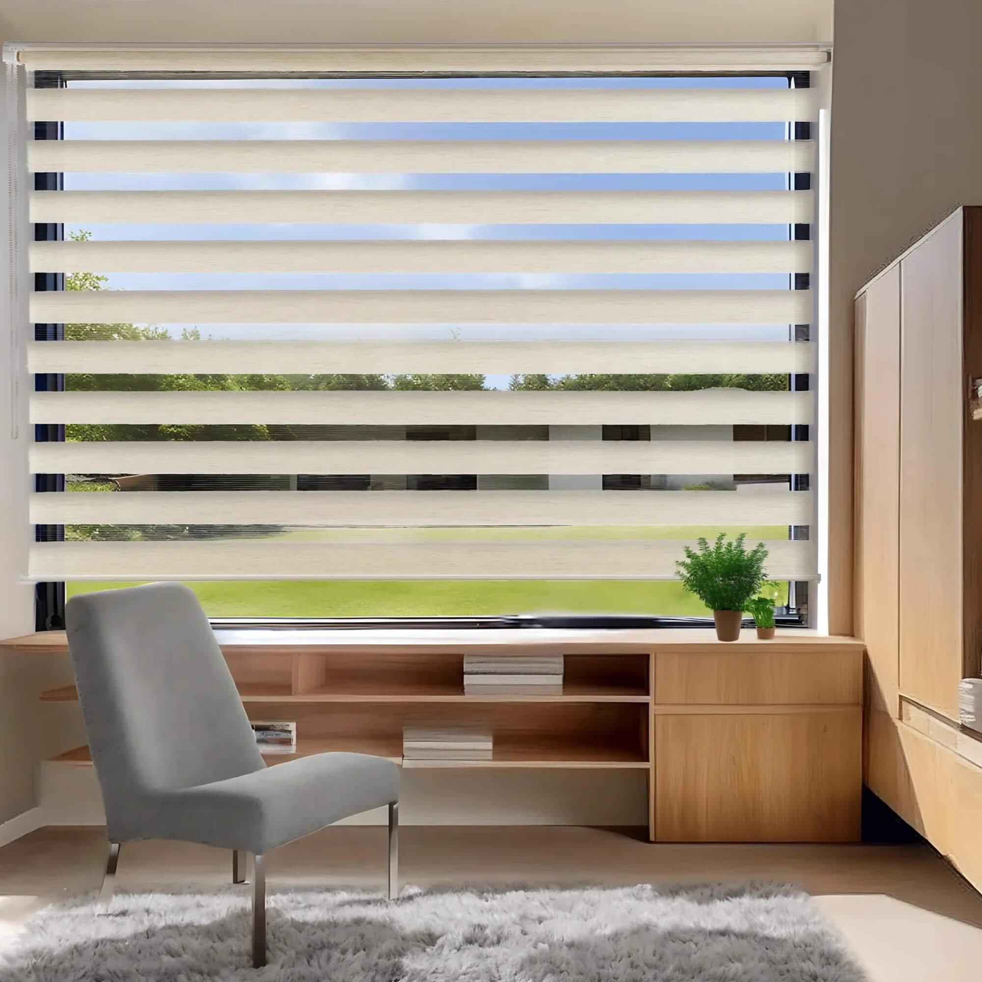 Persiana Rolo Zebra Dupla 120x160cm Bege Linho Conthey Evolux - N2004461C