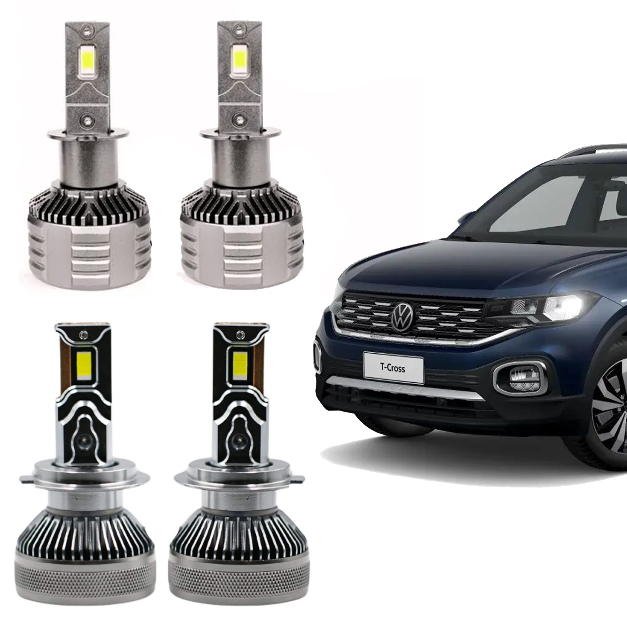 COMP Kit Lampada LED H7 e H1 Alto e baixo VW Tcross Uppertech + JR8